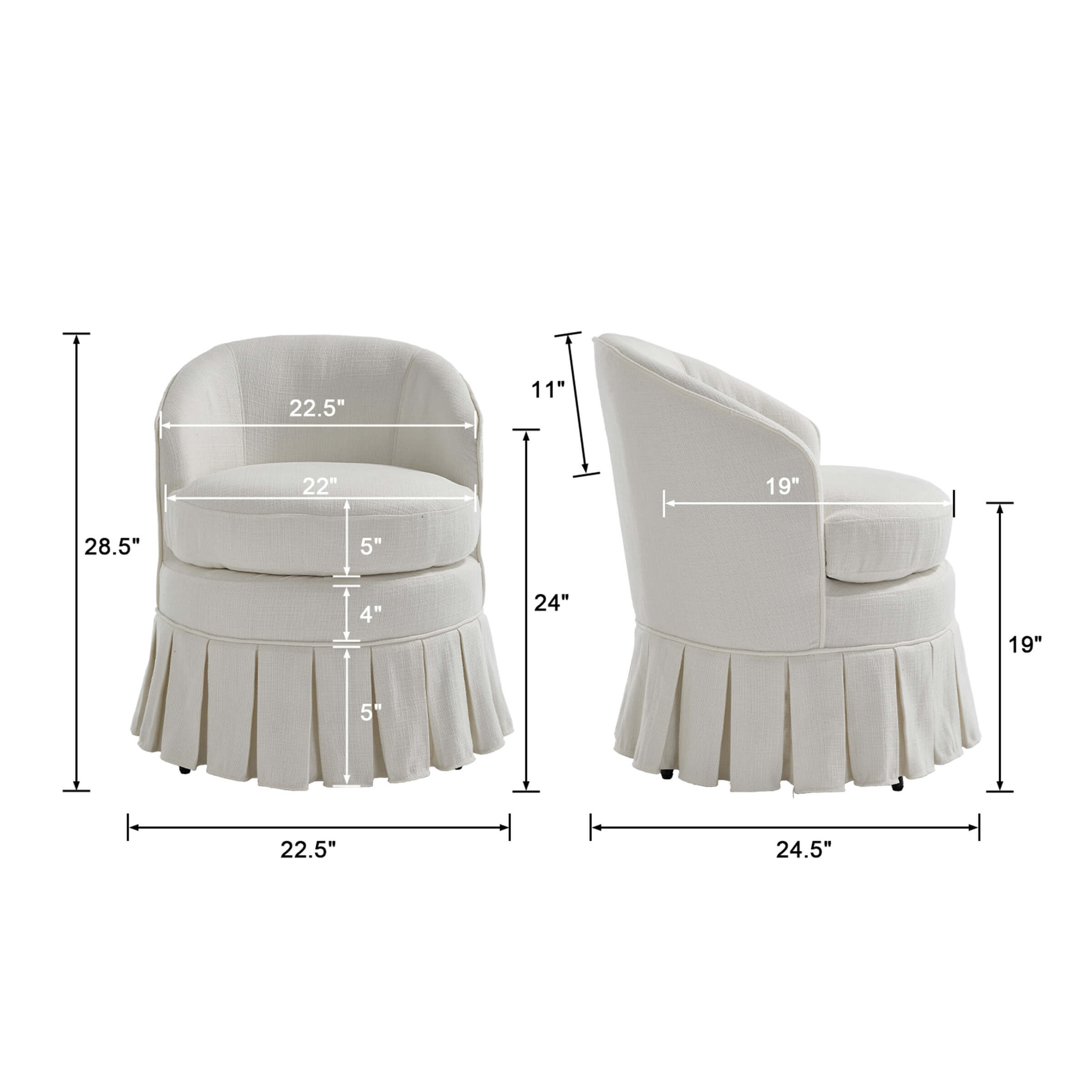 Dining Room Chairs with Pleated Skirt Set of 2 - 353DC
