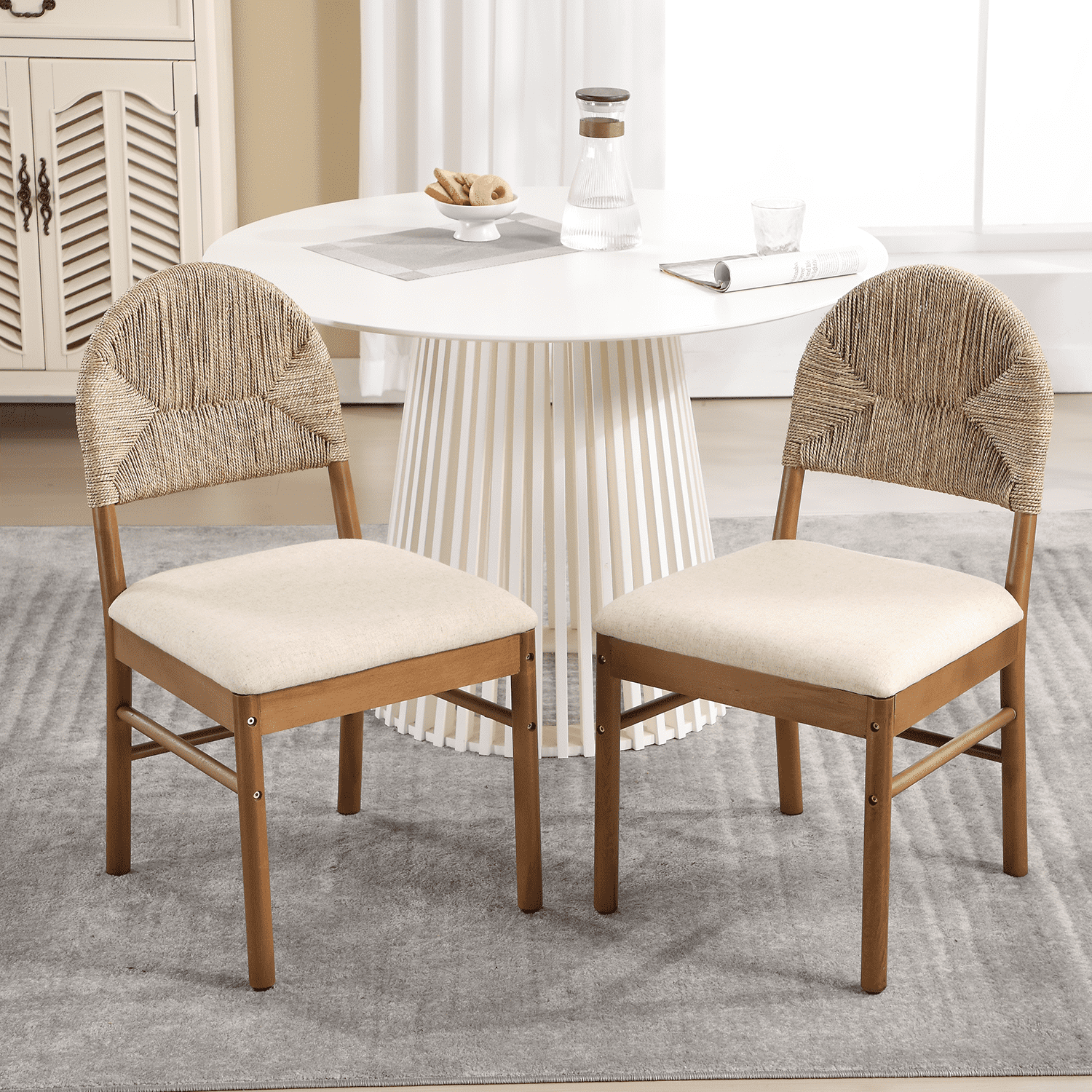 Kmax Semicircular Rattan Backrest Dining Chairs Set of 2 - 2402DC