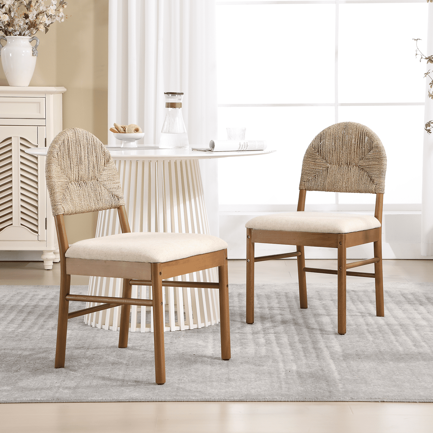 Kmax Semicircular Rattan Backrest Dining Chairs Set of 2 - 2402DC