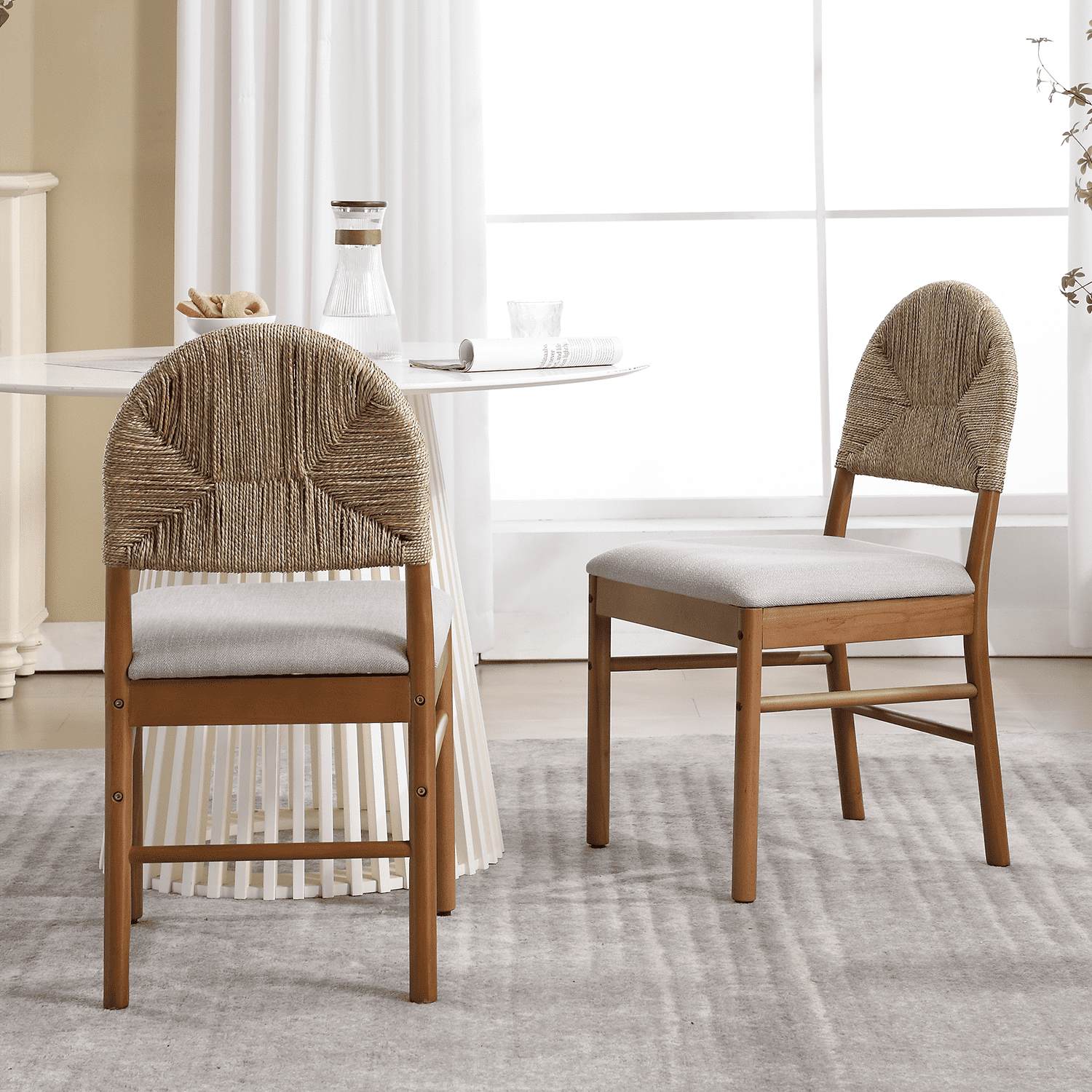 Kmax Semicircular Rattan Backrest Dining Chairs Set of 2 - 2402DC