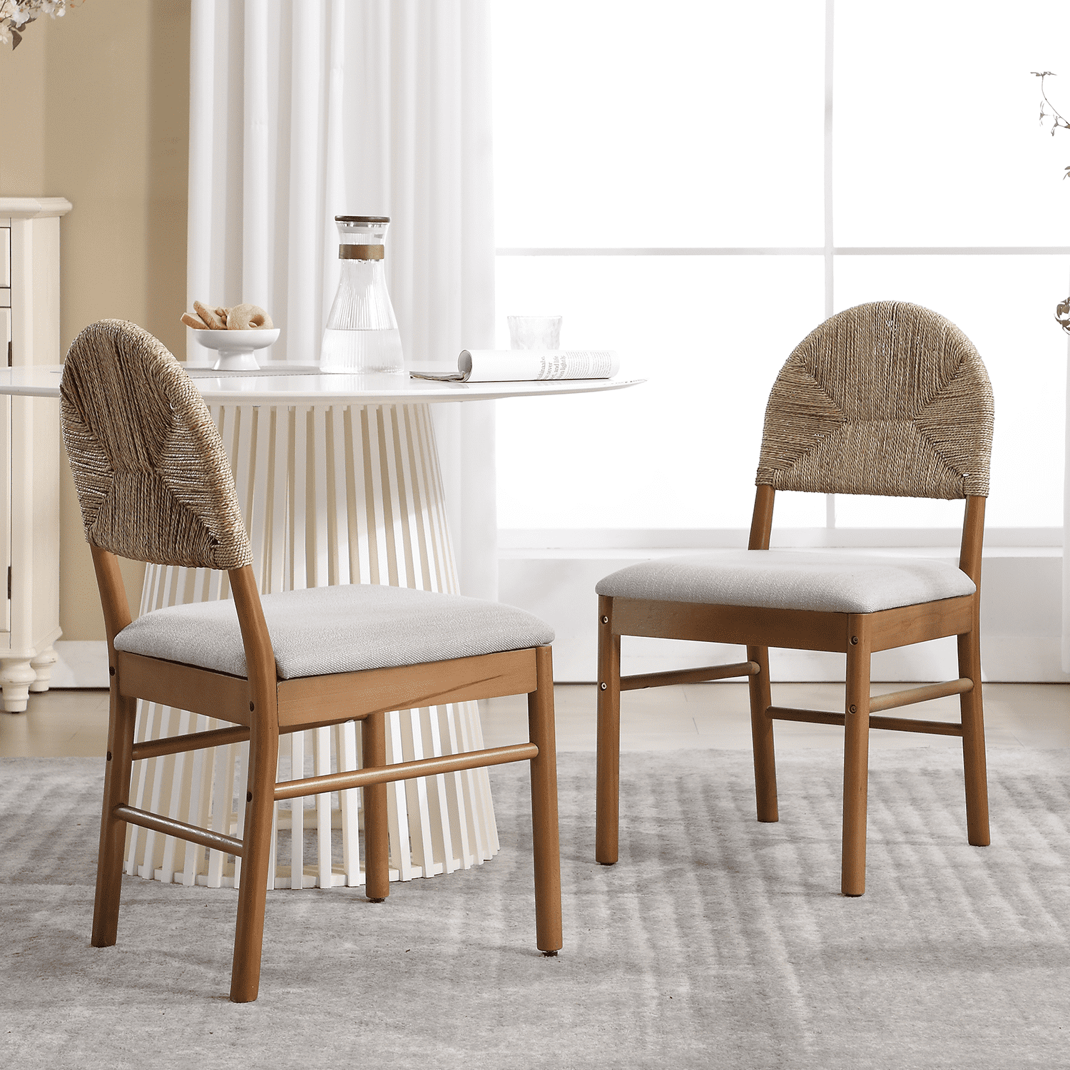 Kmax Semicircular Rattan Backrest Dining Chairs Set of 2 - 2402DC