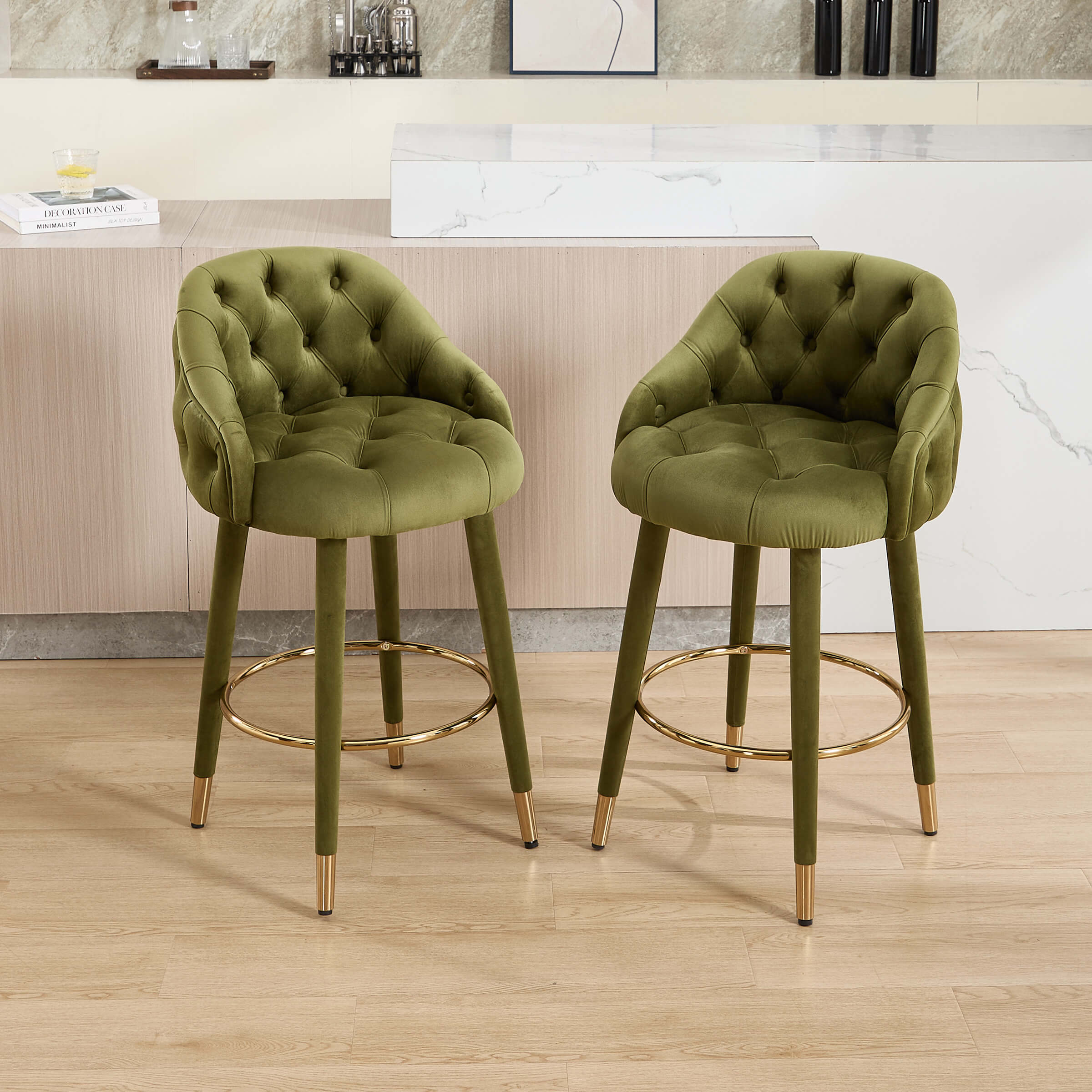 Velvet Counter Height Bar Stool with Oak Wood Legs - 2429DC