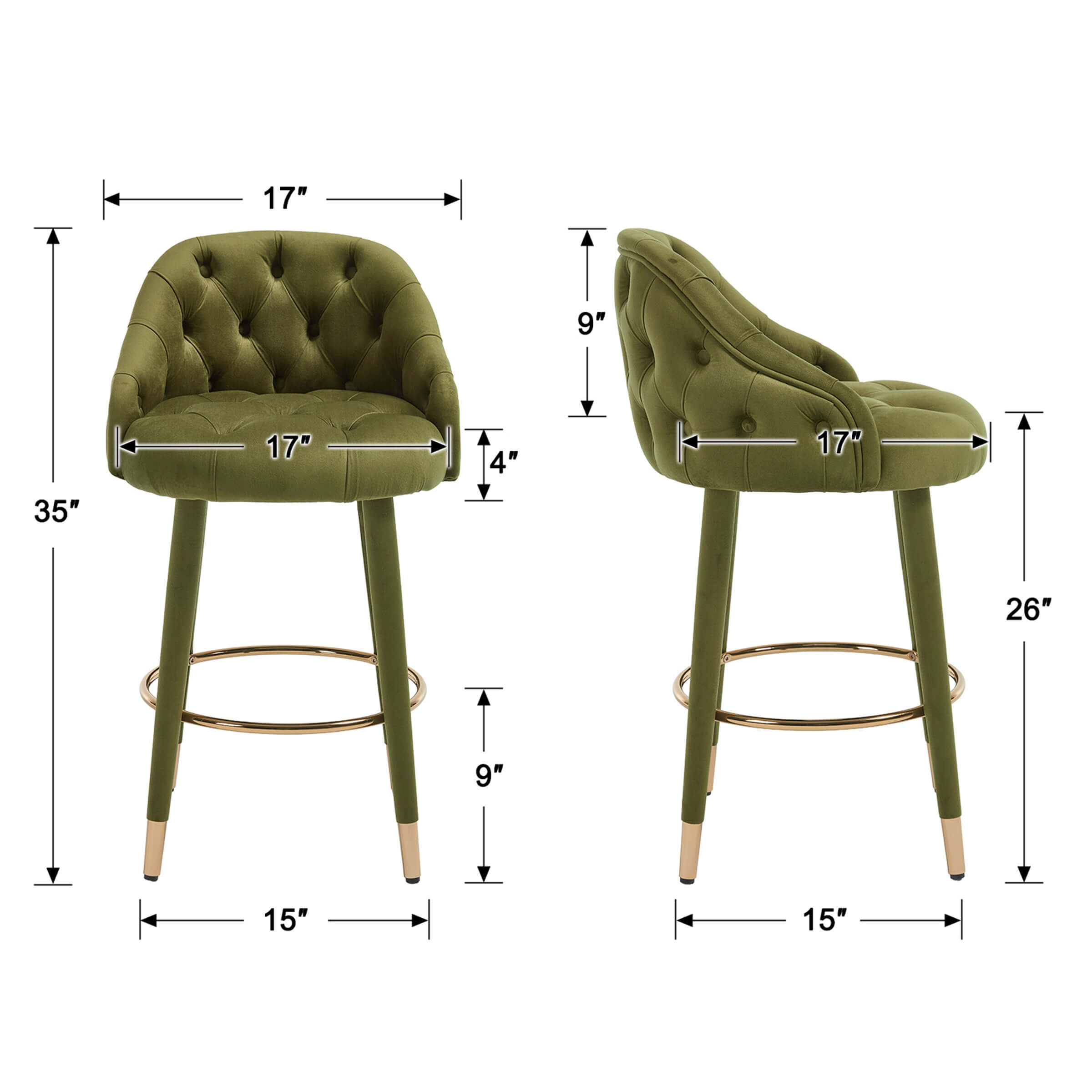 Velvet Counter Height Bar Stool with Back - 2429CS