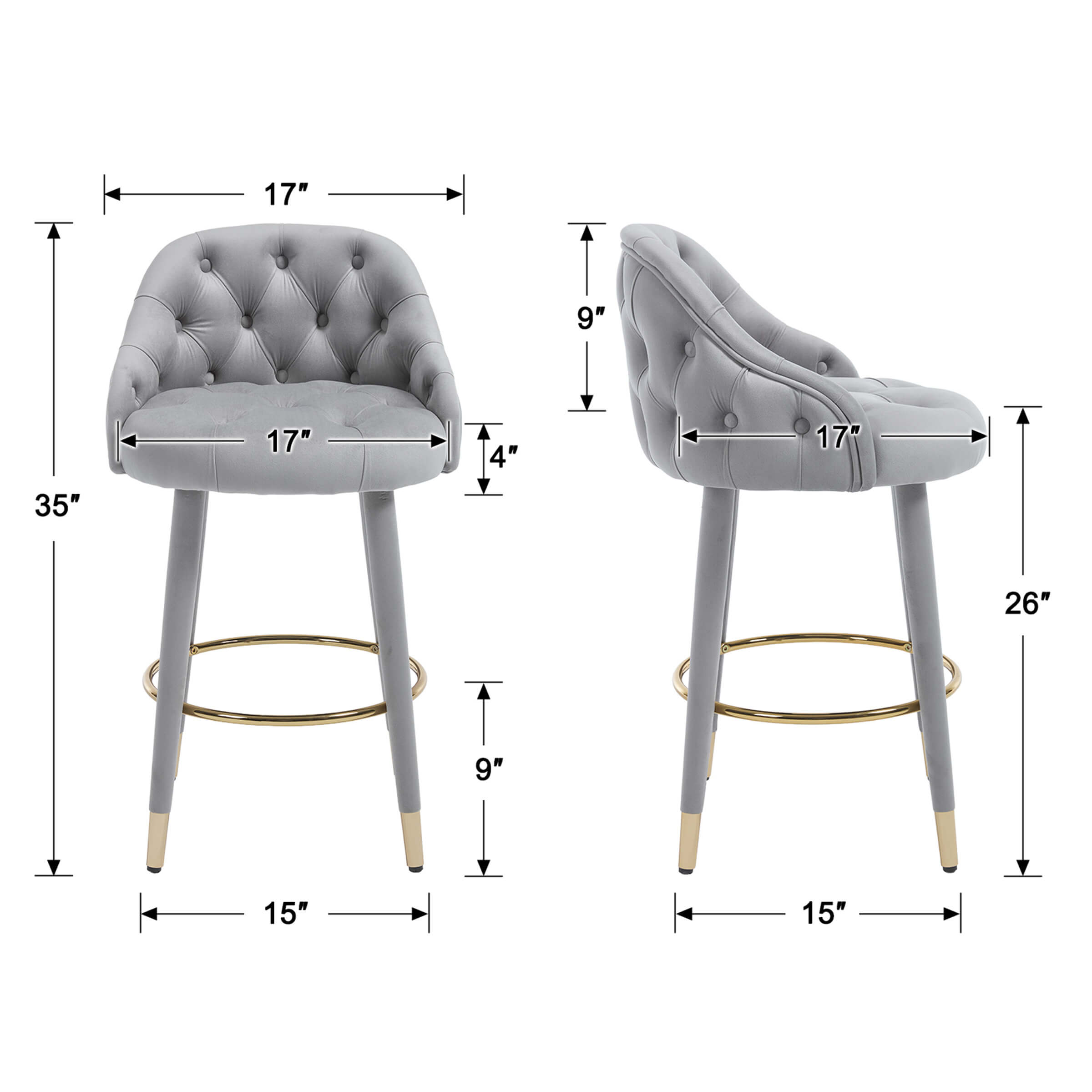 Velvet Counter Height Bar Stool with Back - 2429CS