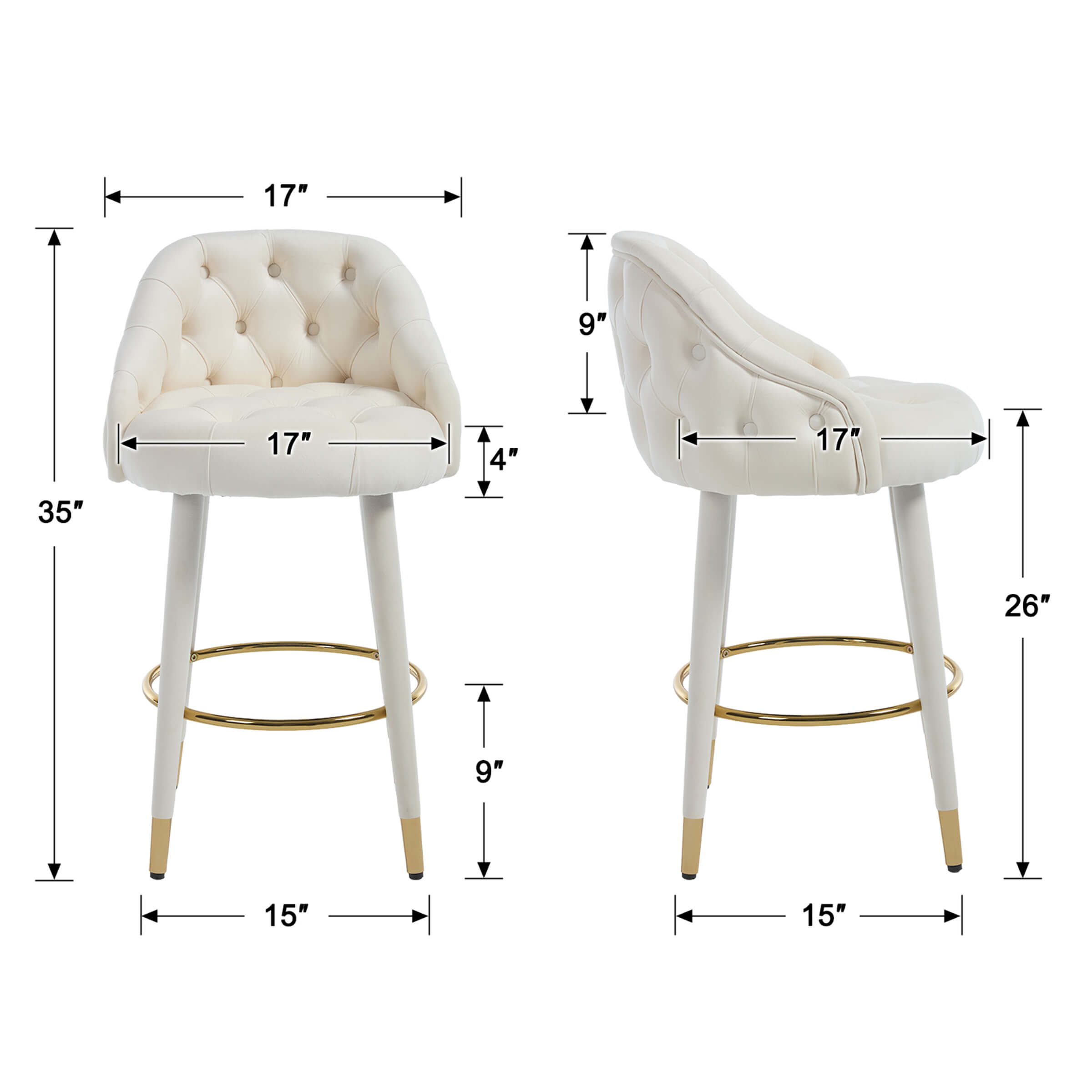 Velvet Counter Height Bar Stool with Back - 2429CS