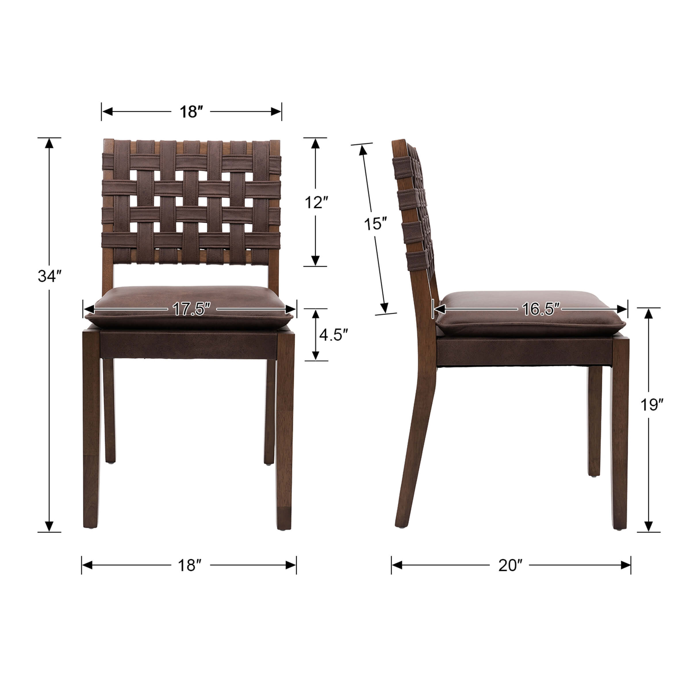 Woven Rattan Dining Chairs Set of 2 - 5080DC