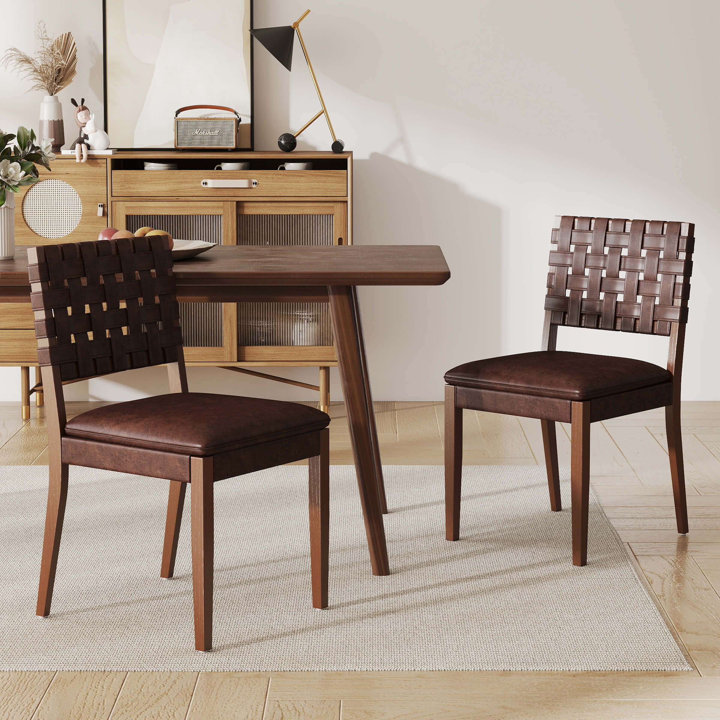 Woven Rattan Dining Chairs Set of 2 - 5080DC