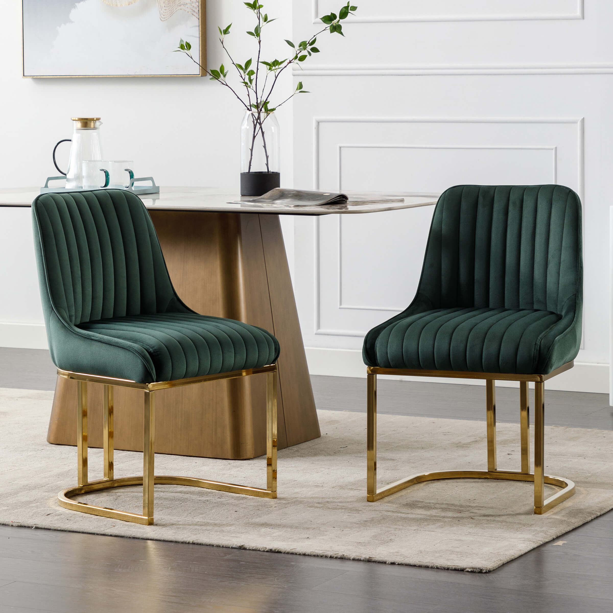 CHICAURA Armless Dining Chairs With Gold Legs Set of 2 - 9043DC