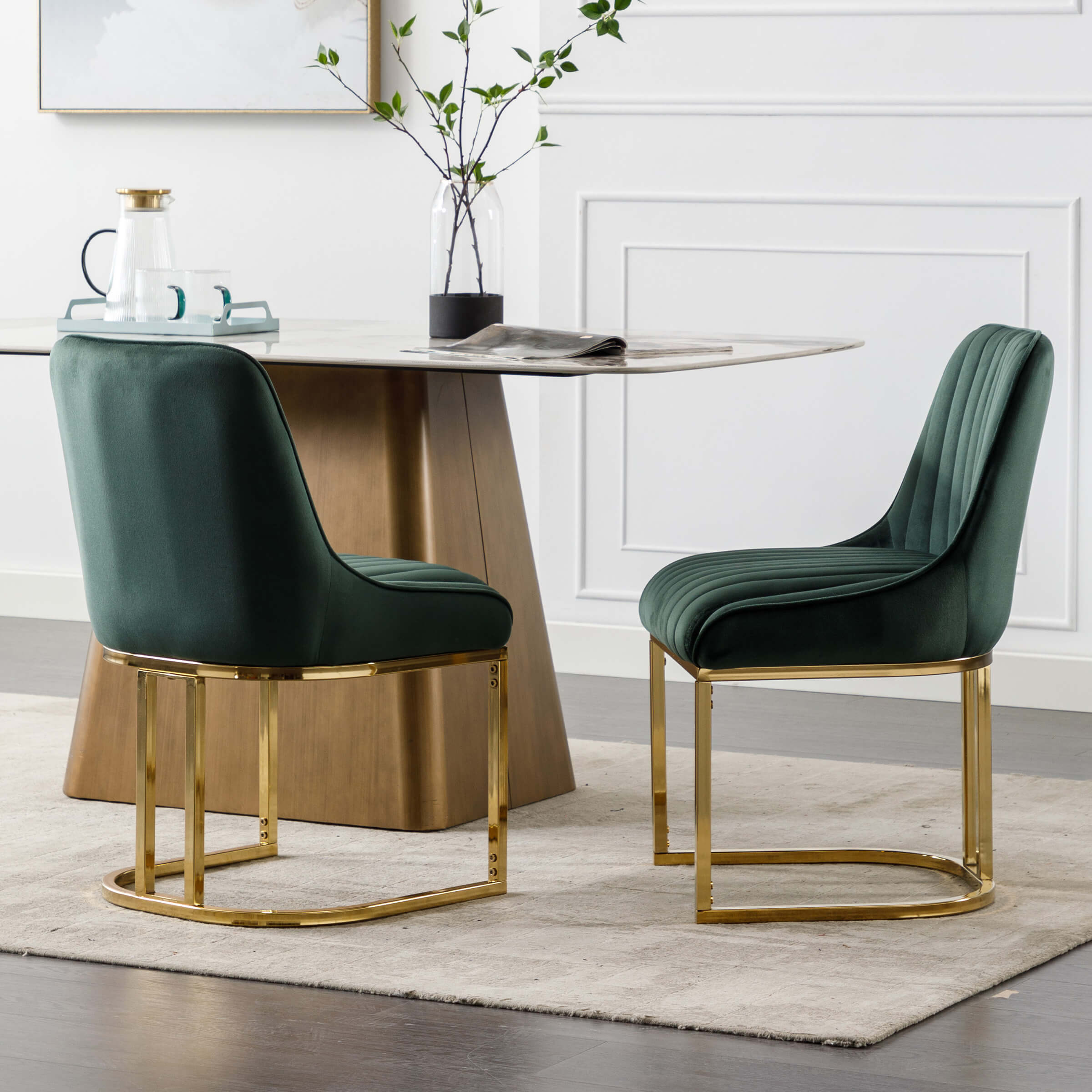 CHICAURA Armless Dining Chairs With Gold Legs Set of 2 - 9043DC