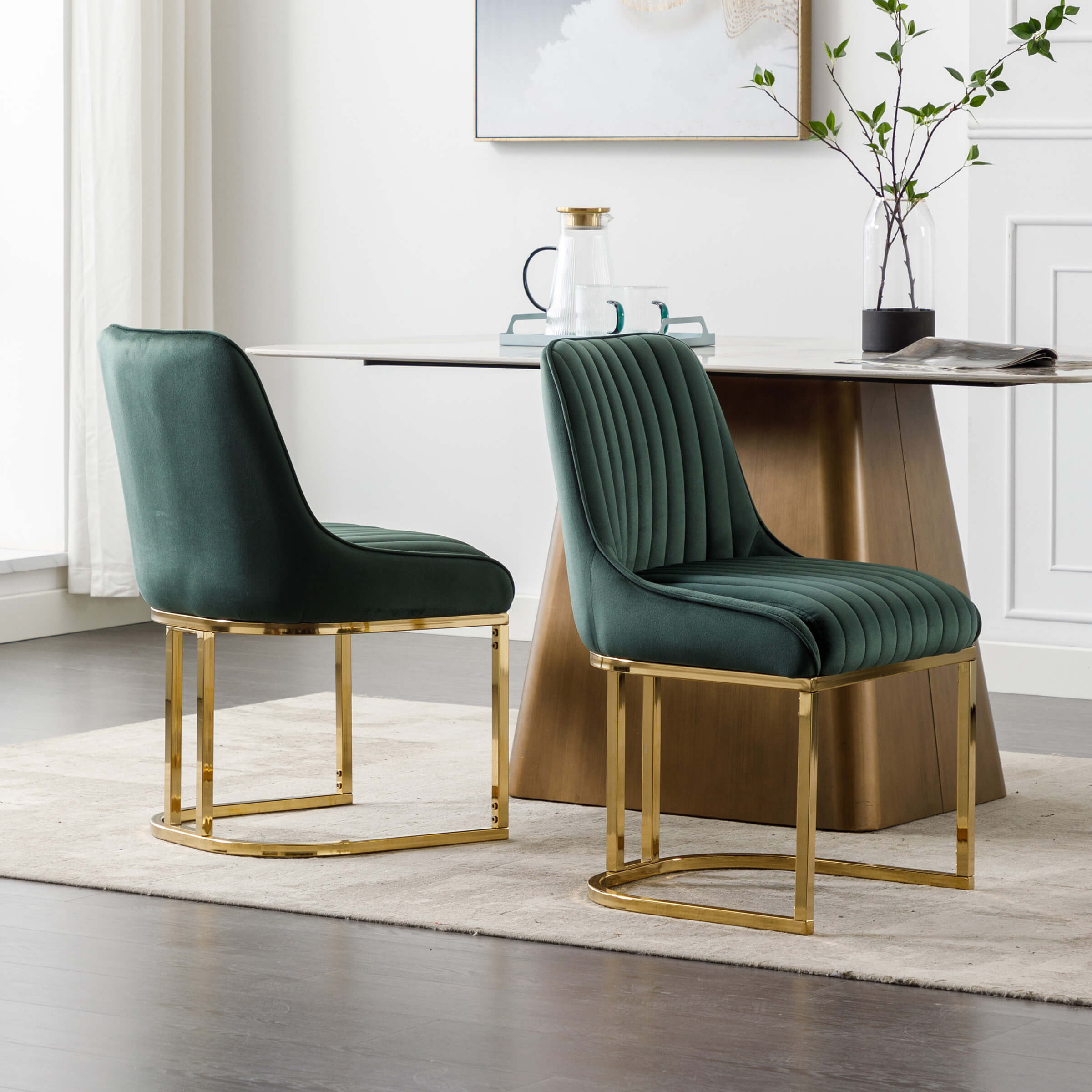 CHICAURA Armless Dining Chairs With Gold Legs Set of 2 - 9043DC