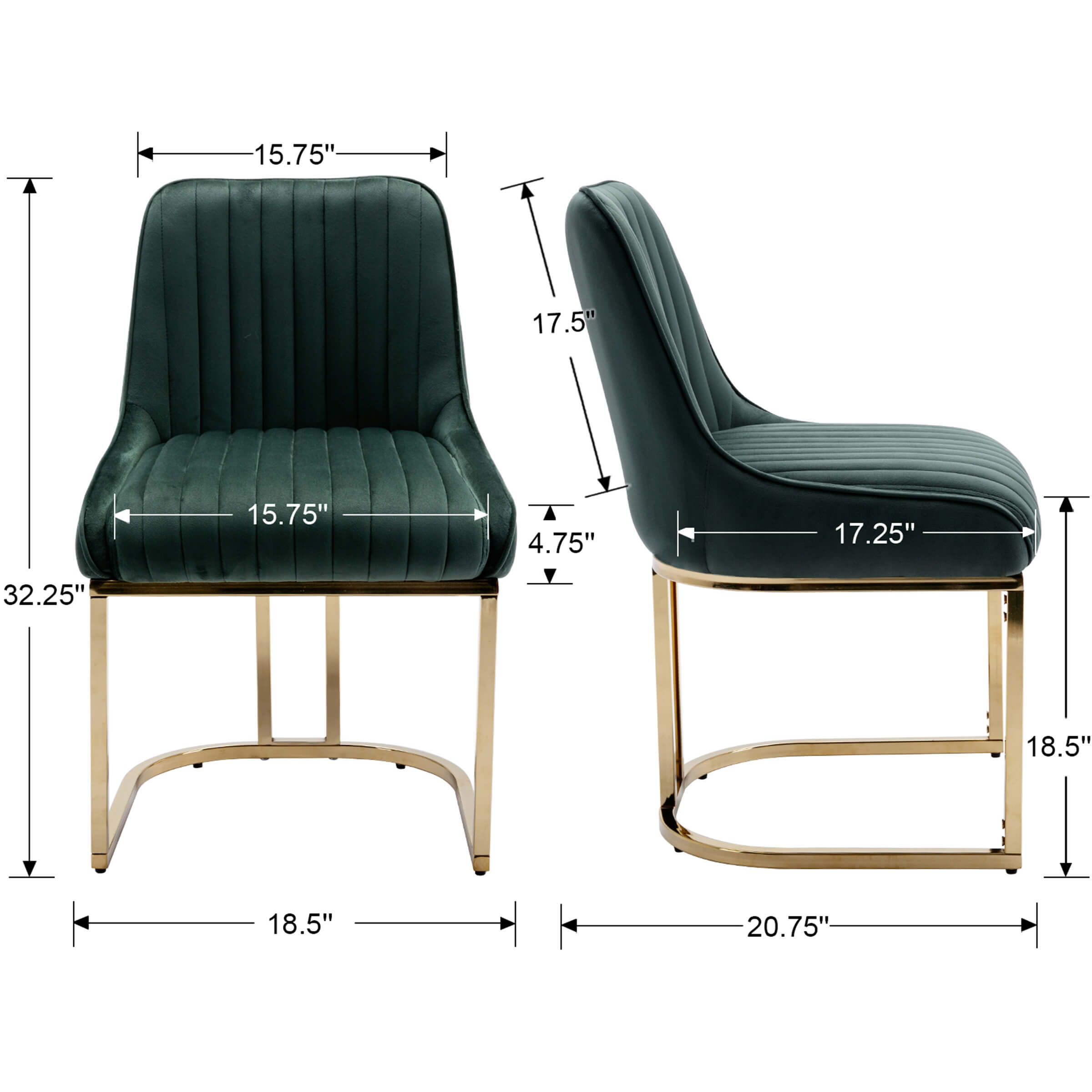 CHICAURA Armless Dining Chairs With Gold Legs Set of 2 - 9043DC