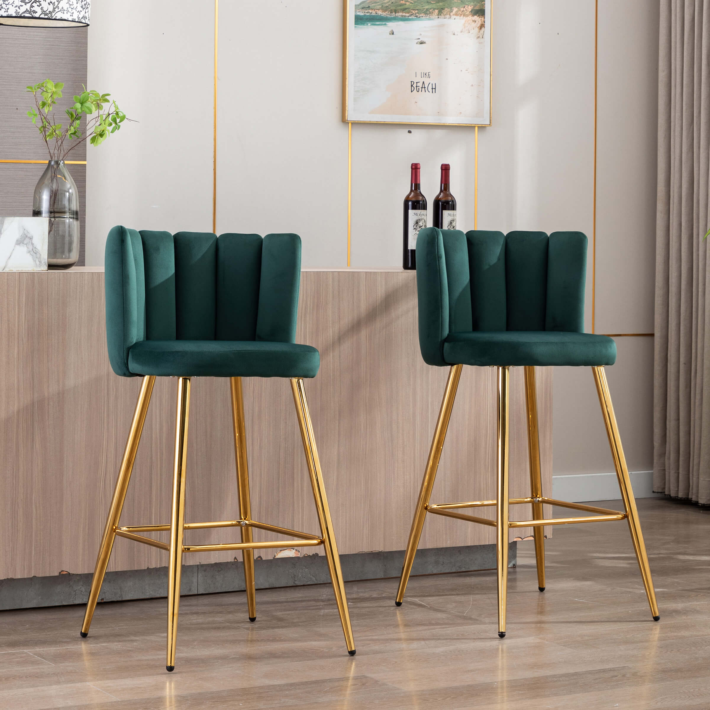 CHICAURA 26"H Counter Stools With Gold Metal Legs Set of 2 - 9029CS