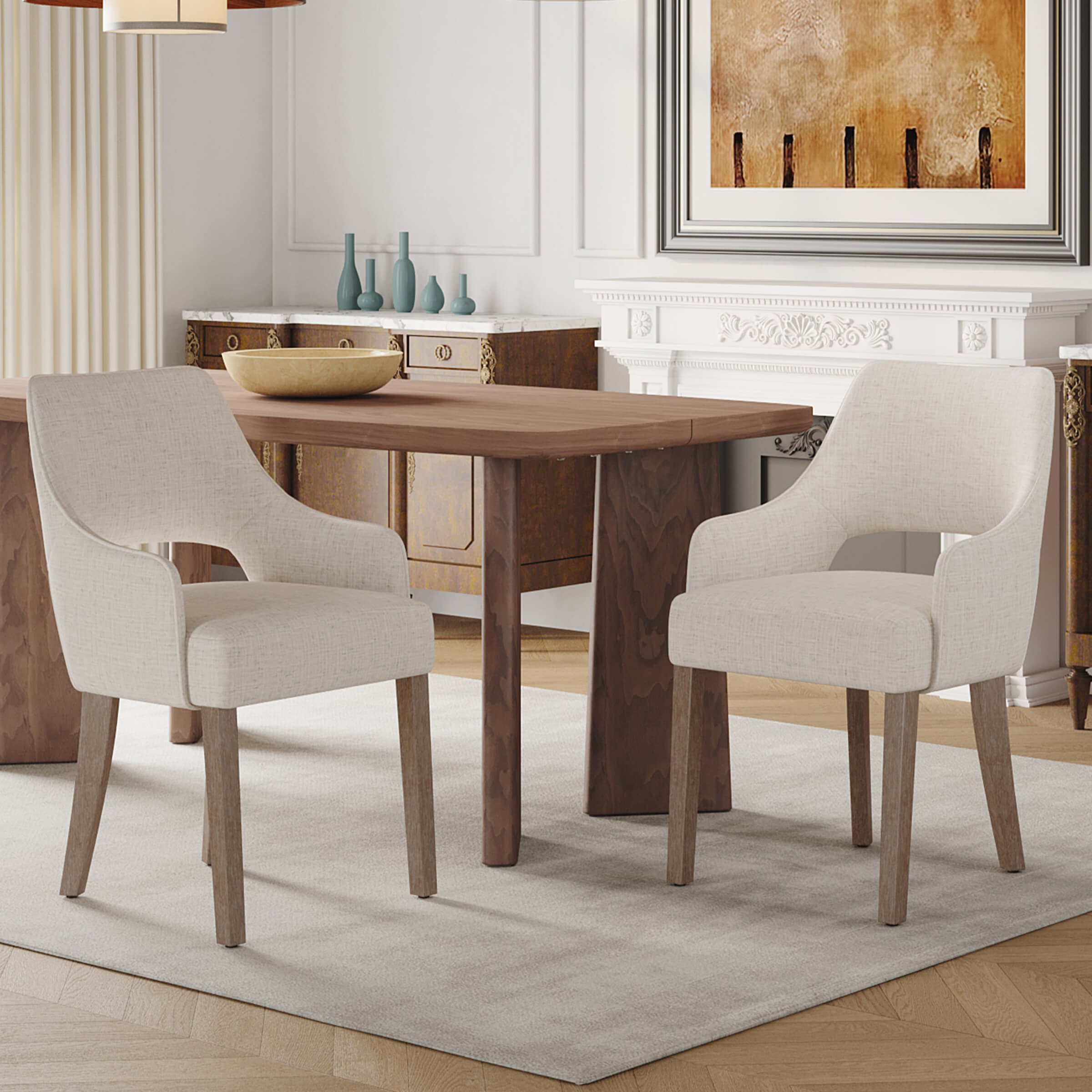 CIMOTA Cutout Back Upholstered Dining Armchair Set of 2 - 7550