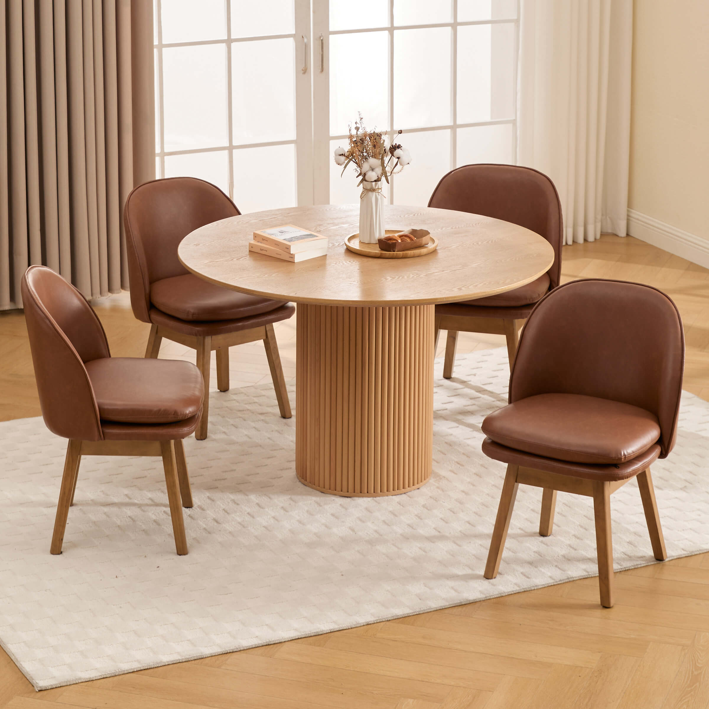 Janoray Swivel Dining Chairs with Beech Wood Legs Set of 2 - 3003DC