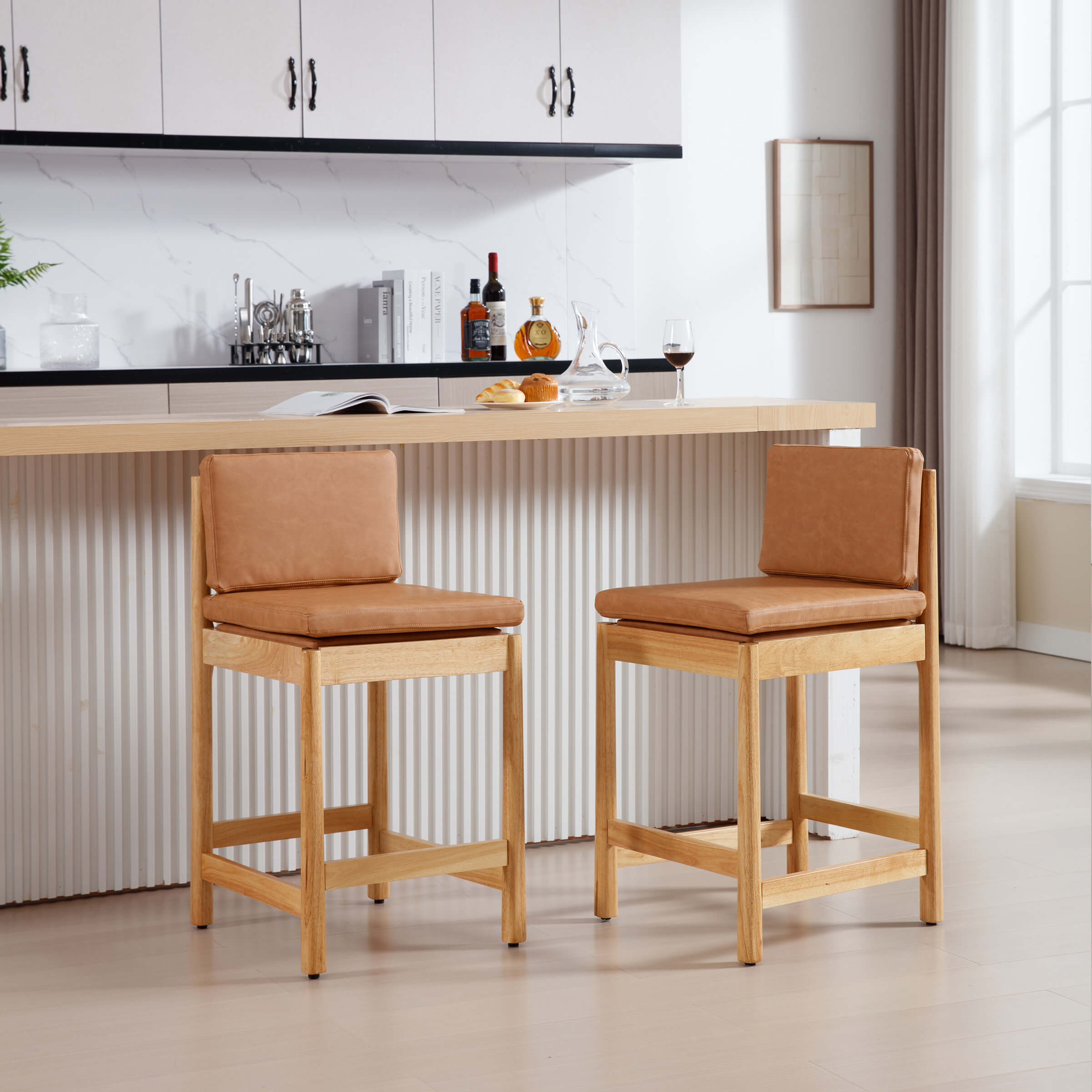 ROCITY 26"H Farmhouse Wood Counter Stools Set of 2 - 5761CS