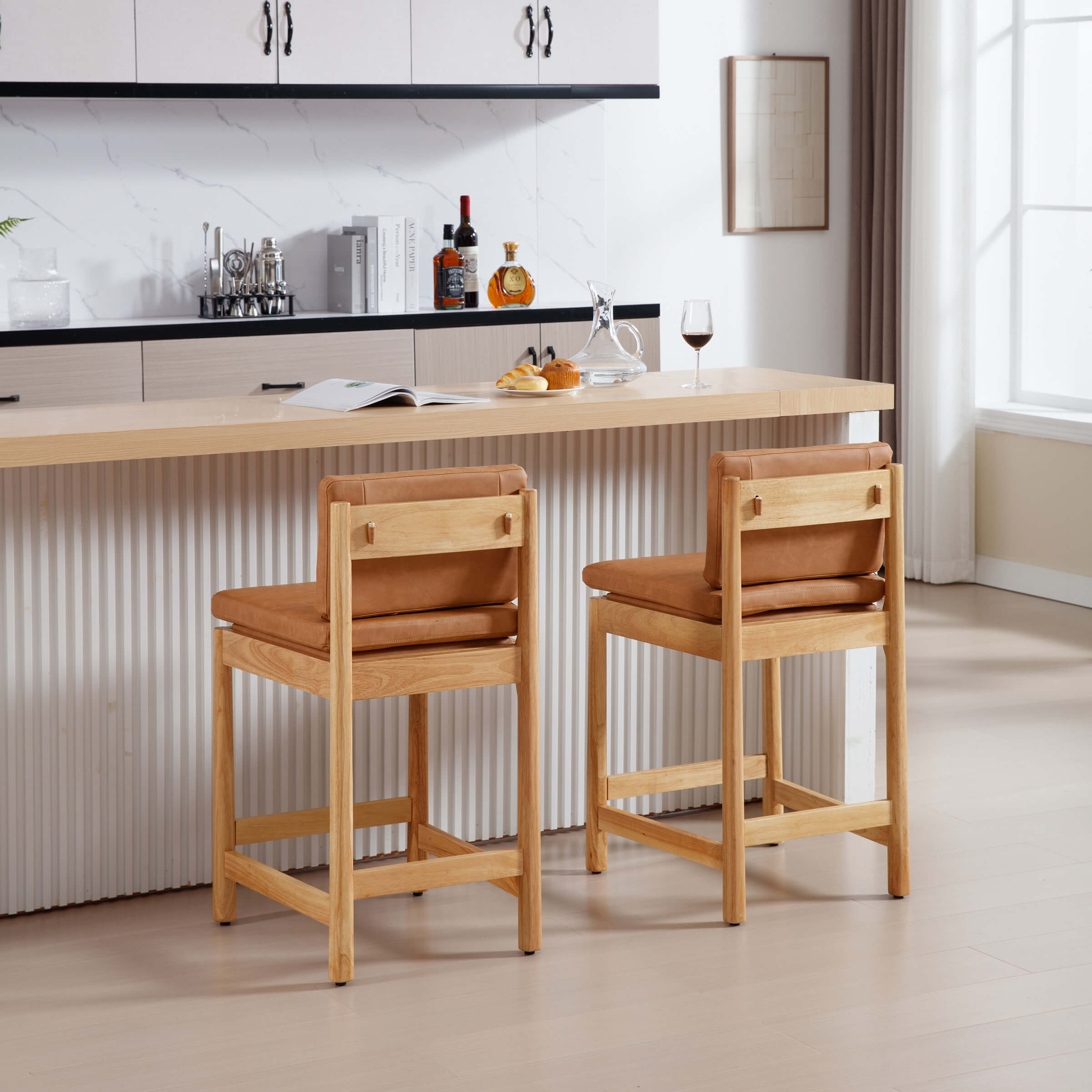ROCITY 26"H Farmhouse Wood Counter Stools Set of 2 - 5761CS