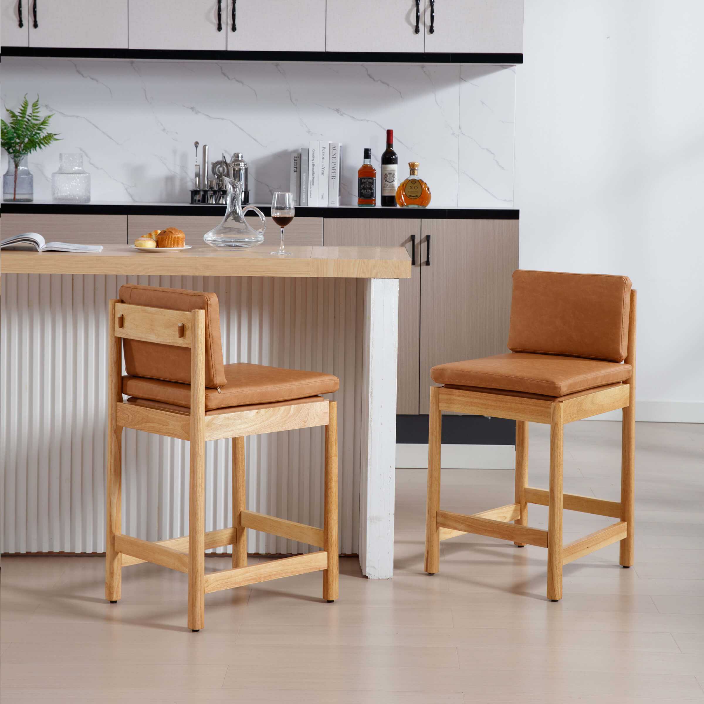 ROCITY 26"H Farmhouse Wood Counter Stools Set of 2 - 5761CS
