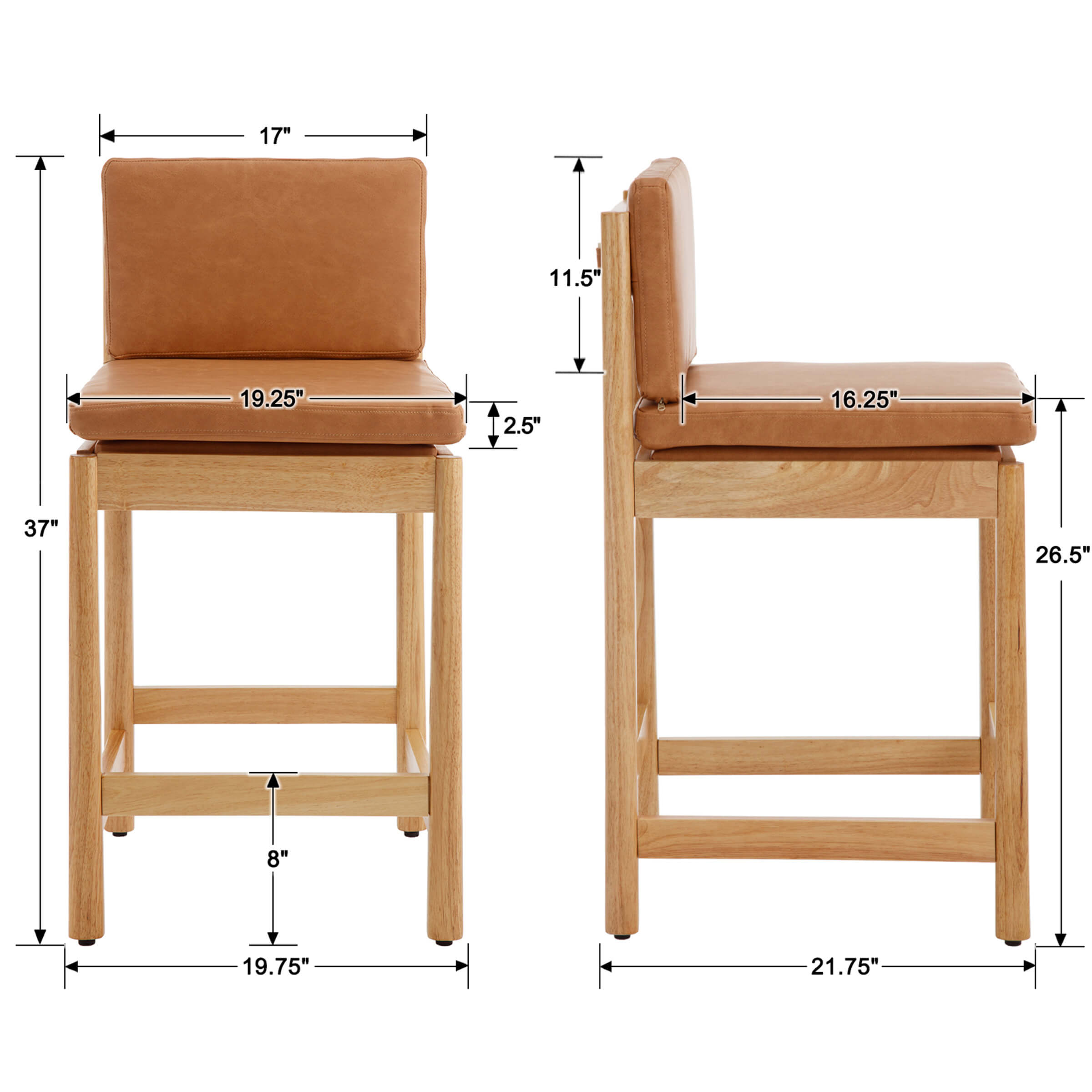 ROCITY 26"H Farmhouse Wood Counter Stools Set of 2 - 5761CS