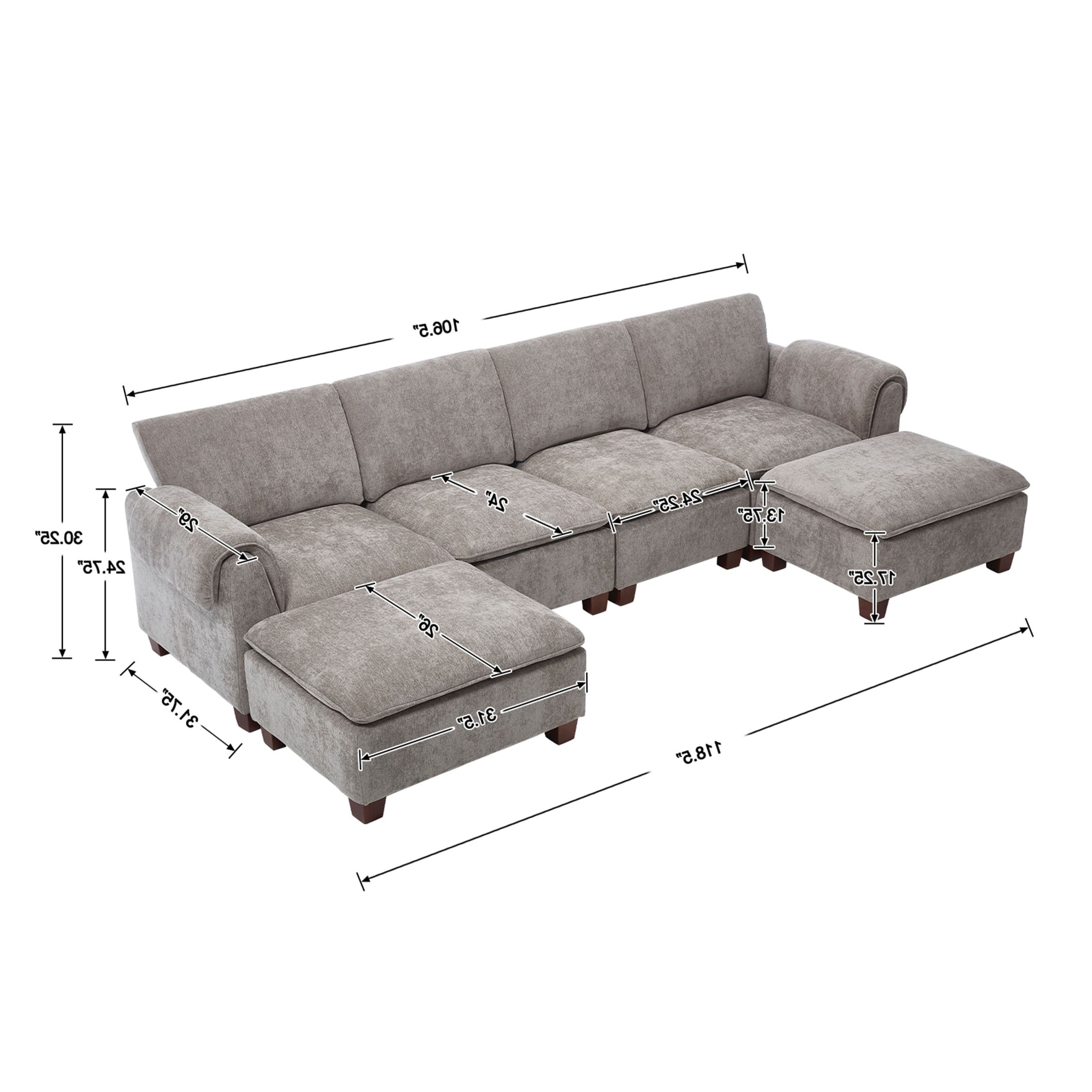 VESCASA Modern Armrest Chenille Sectional Sofa - 1017SF