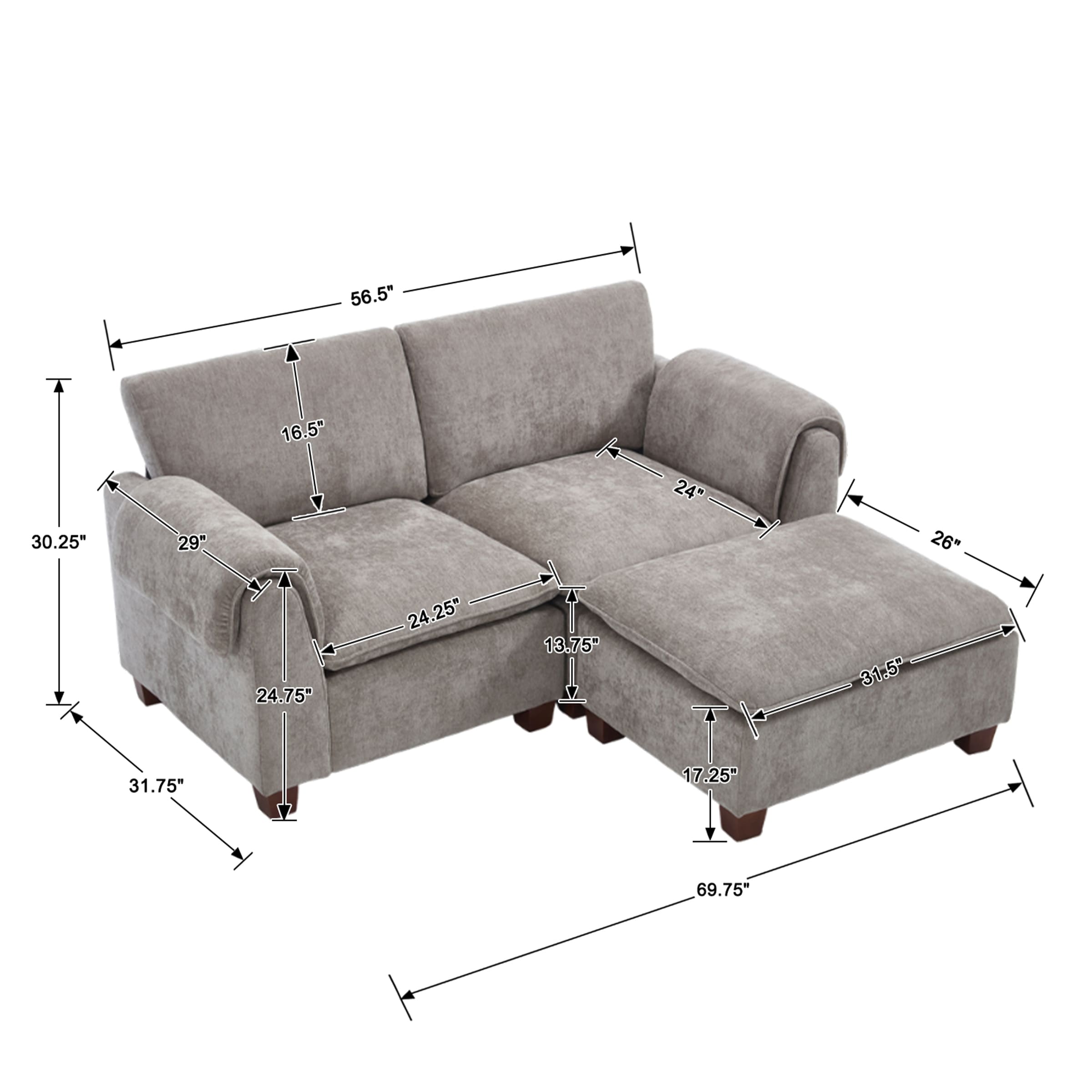 VESCASA Modern Armrest Chenille Sectional Sofa - 1017SF