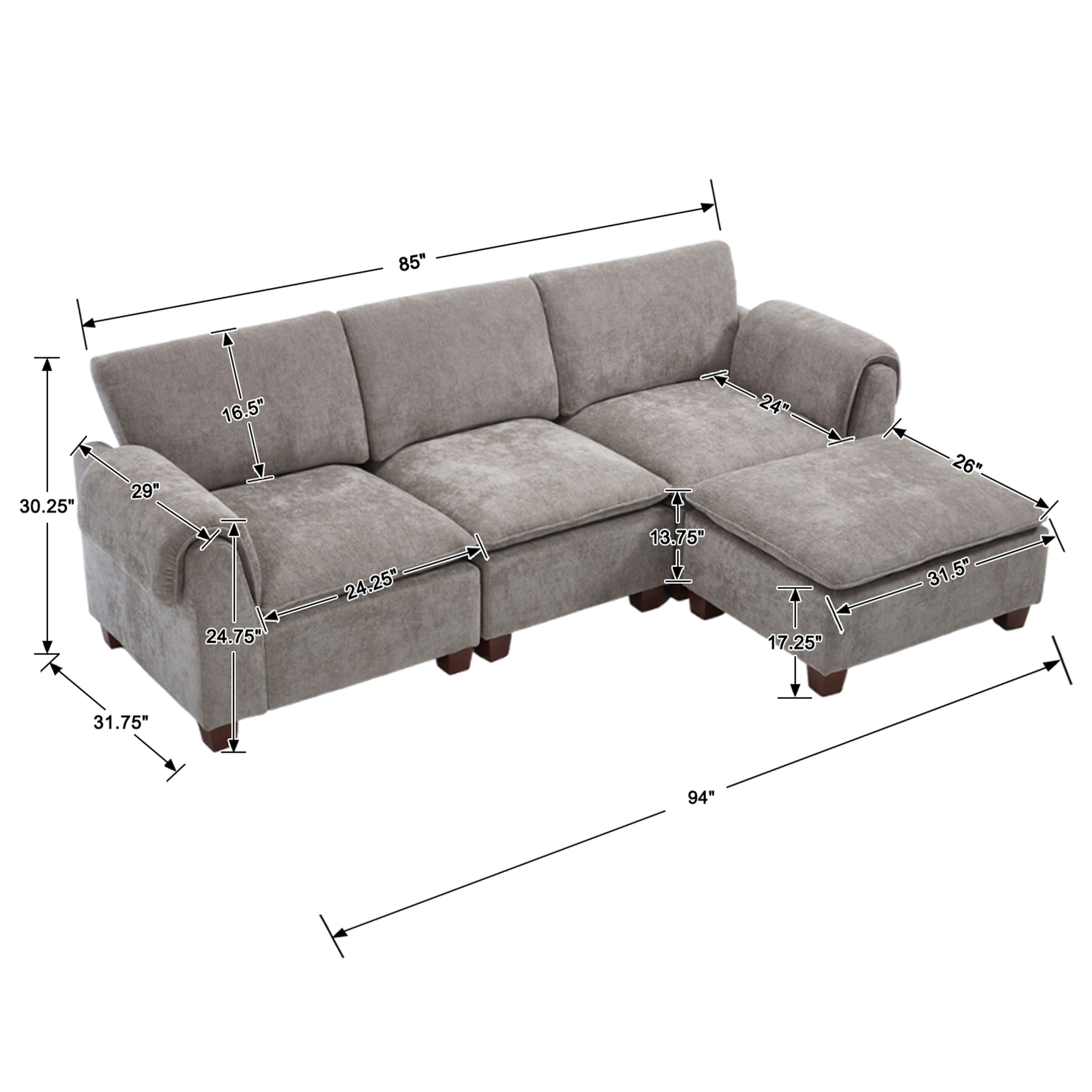 VESCASA Modern Armrest Chenille Sectional Sofa - 1017SF