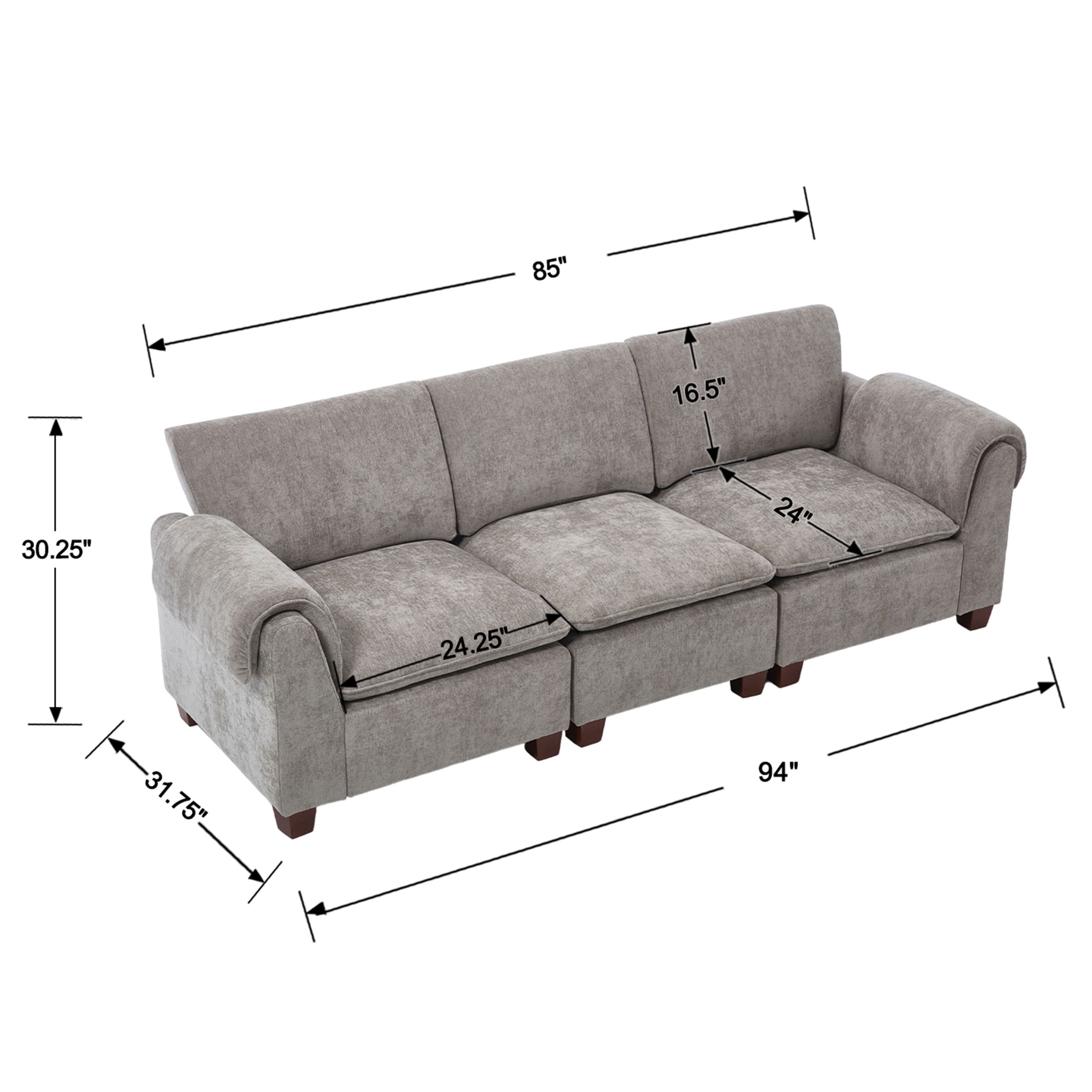 VESCASA Modern Armrest Chenille Sectional Sofa - 1017SF