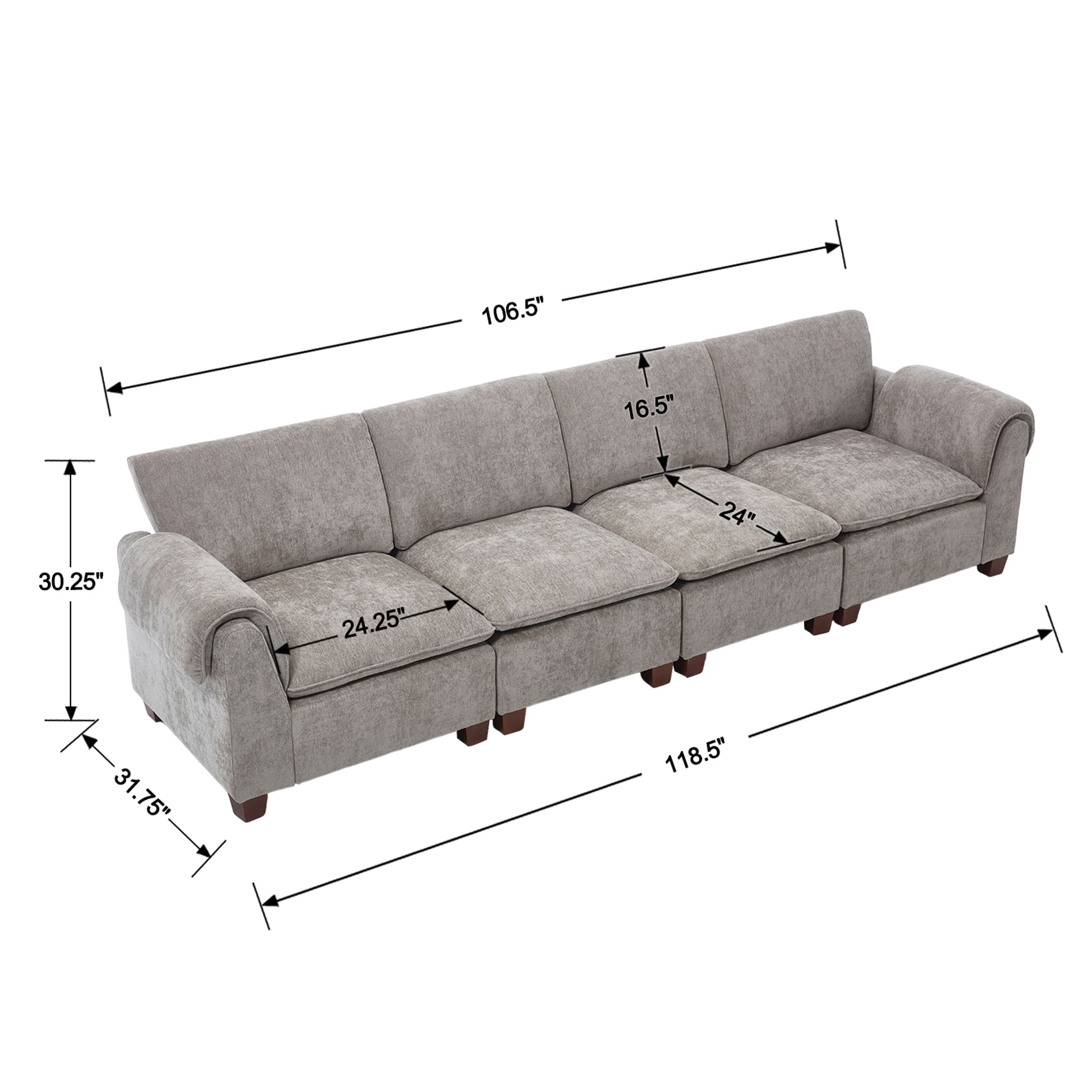 VESCASA Modern Armrest Chenille Sectional Sofa - 1017SF