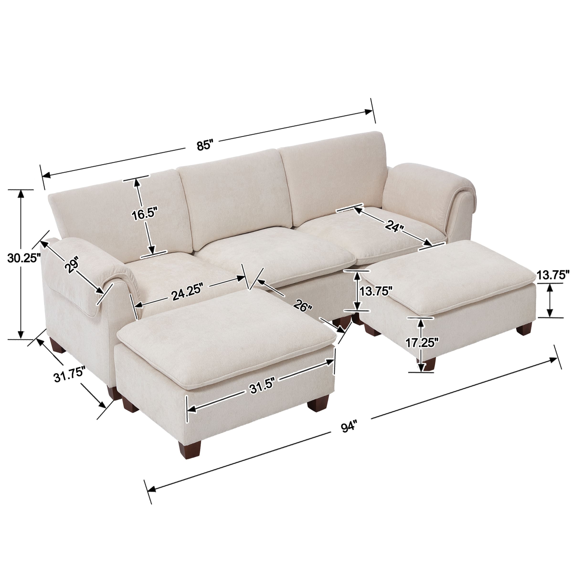 VESCASA Modern Armrest Chenille Sectional Sofa - 1017SF