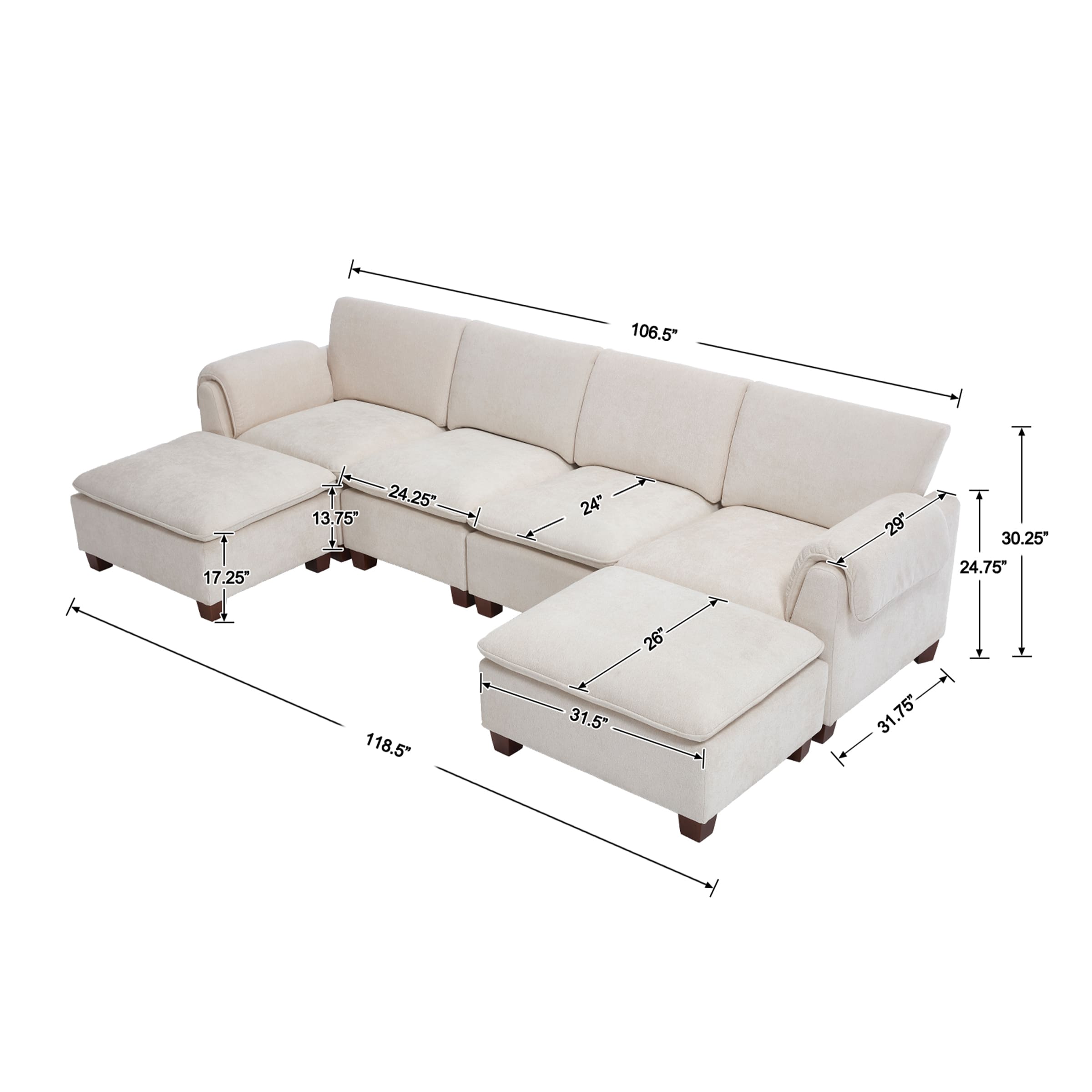 VESCASA Modern Armrest Chenille Sectional Sofa - 1017SF