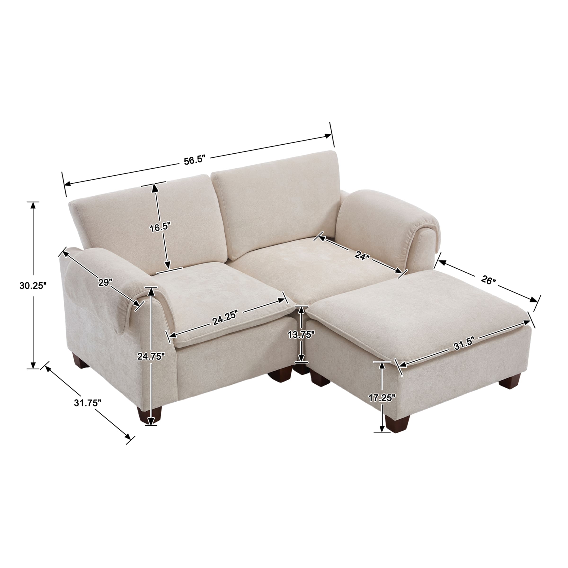 VESCASA Modern Armrest Chenille Sectional Sofa - 1017SF