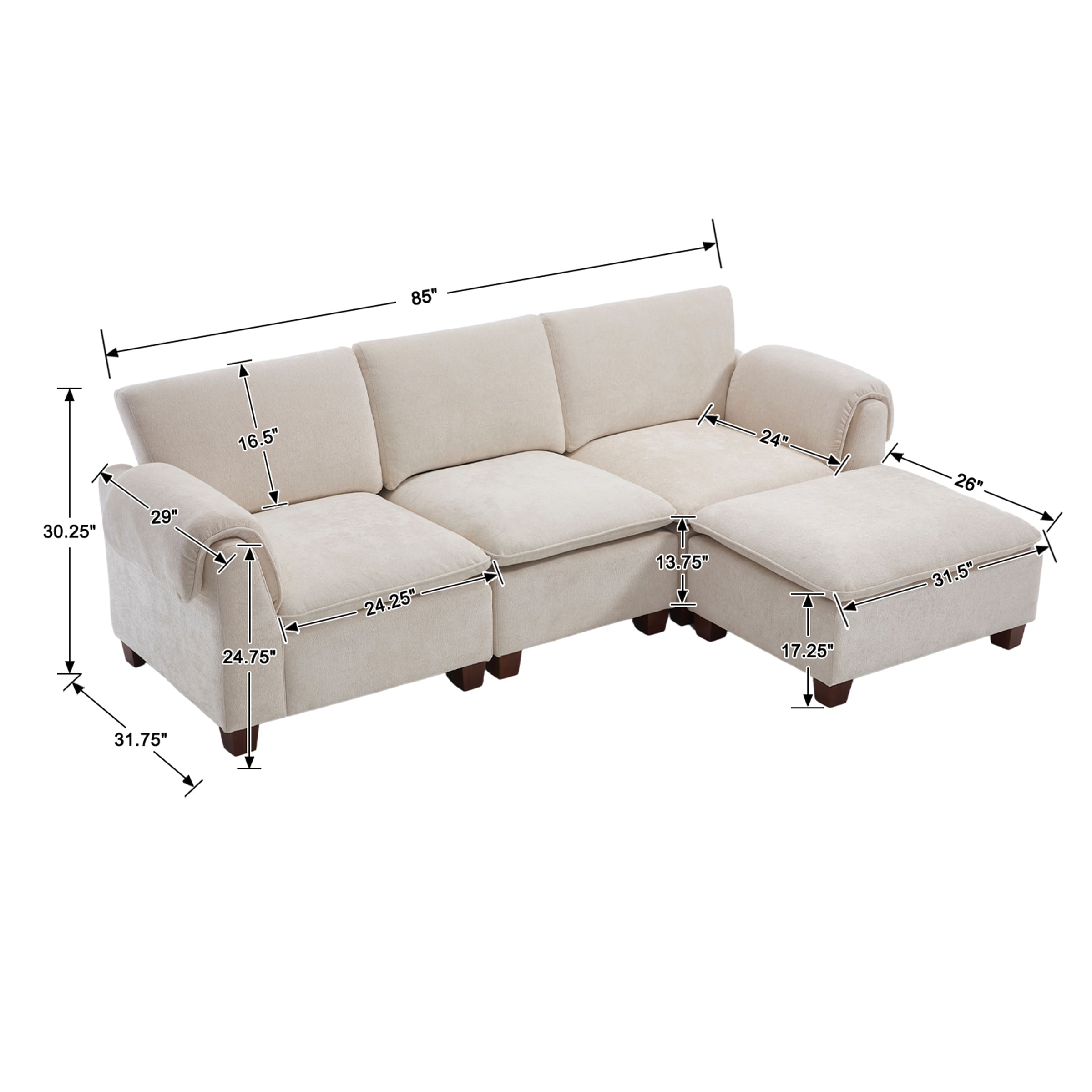 VESCASA Modern Armrest Chenille Sectional Sofa - 1017SF