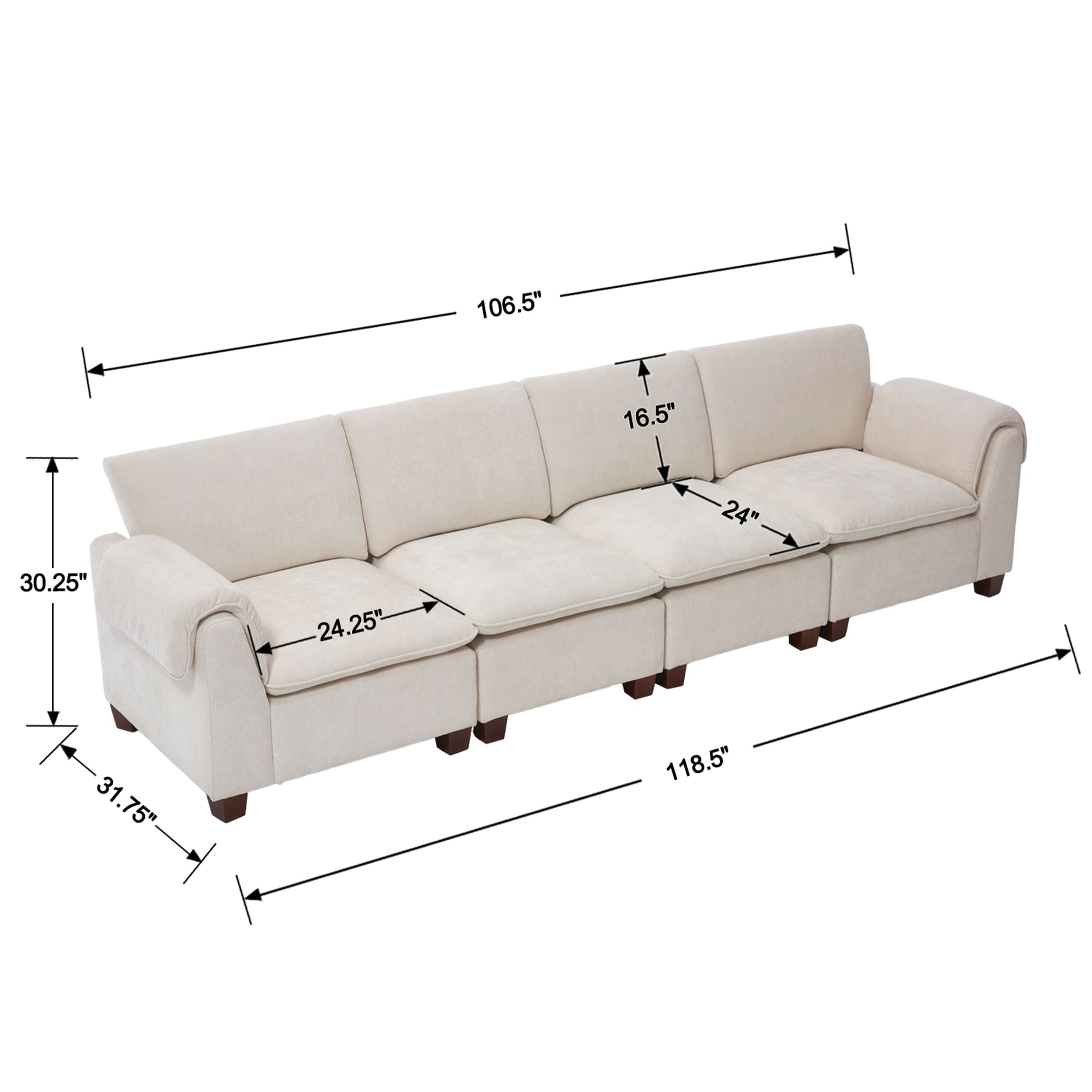 VESCASA Modern Armrest Chenille Sectional Sofa - 1017SF