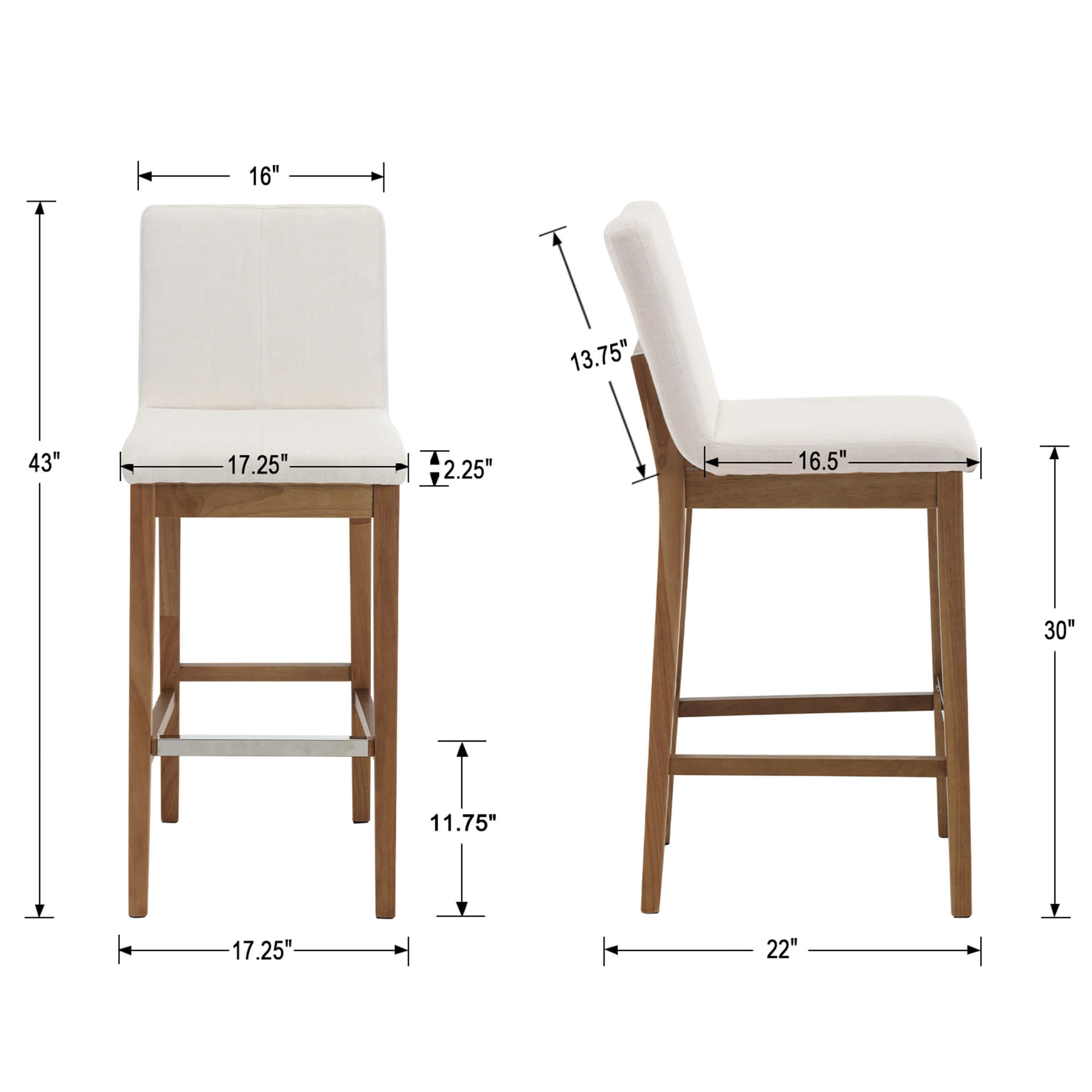 Kmax 26"H Modern Counter Height Bar Stools Set of 2 - 5730CS