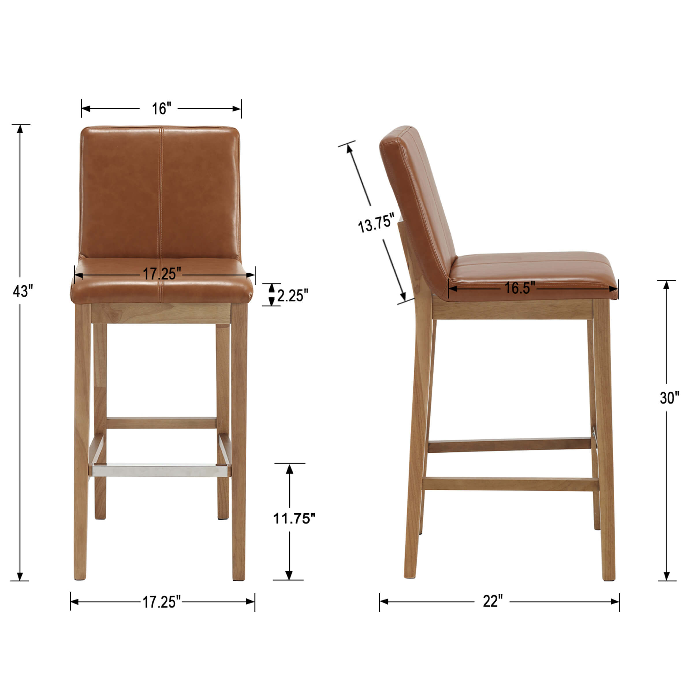 Kmax 26"H Modern Counter Height Bar Stools Set of 2 - 5730CS