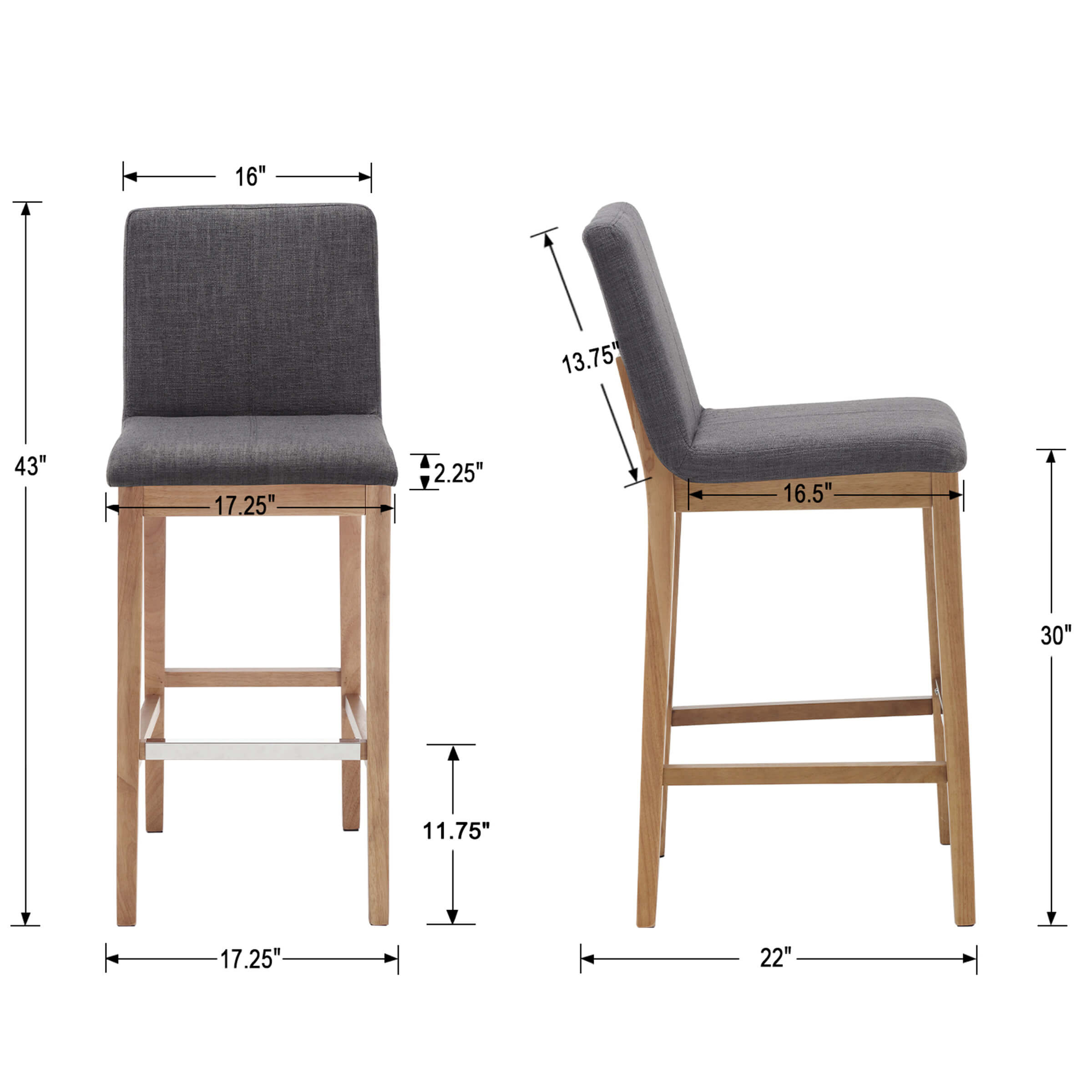 Kmax 26"H Modern Counter Height Bar Stools Set of 2 - 5730CS