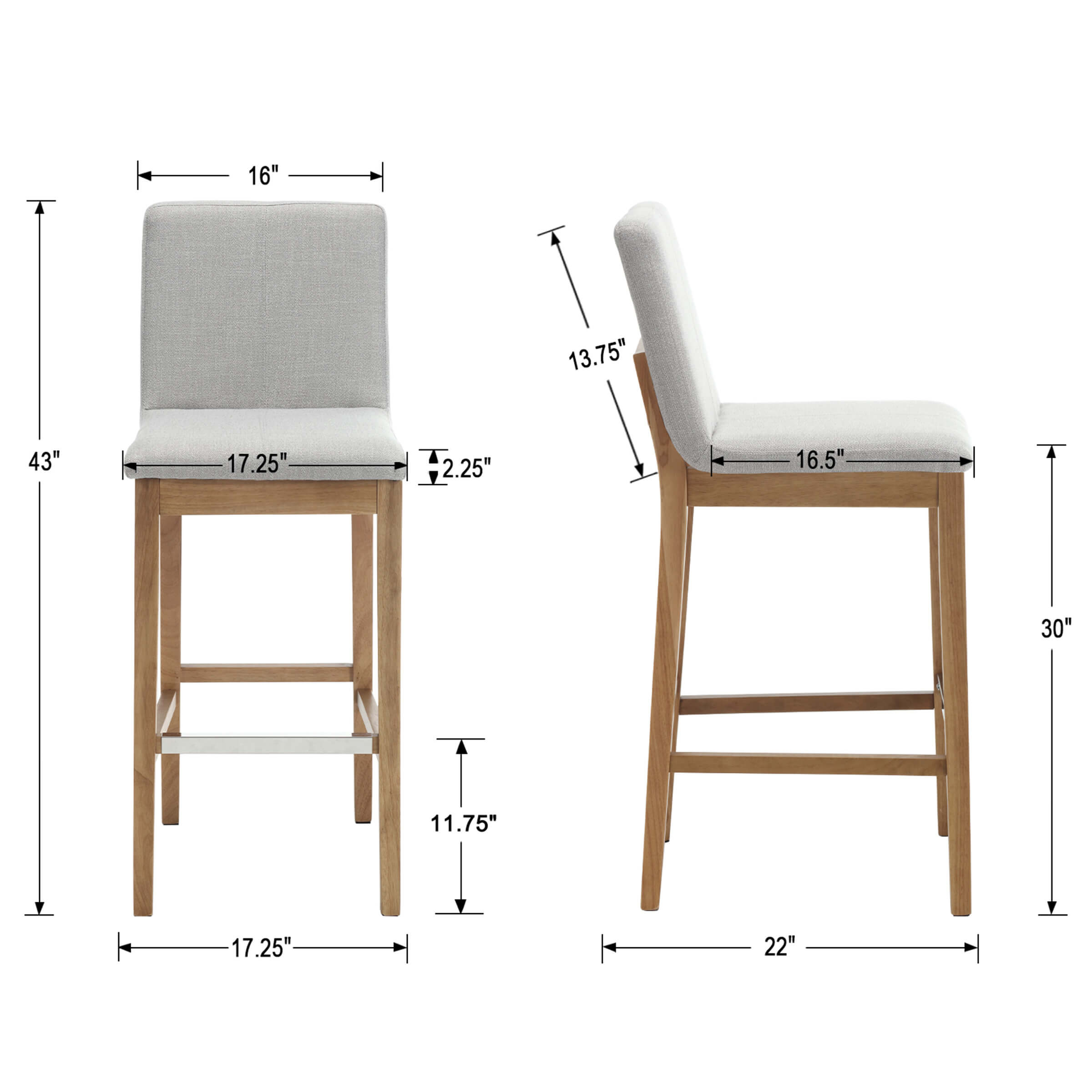 Kmax 26"H Modern Counter Height Bar Stools Set of 2 - 5730CS