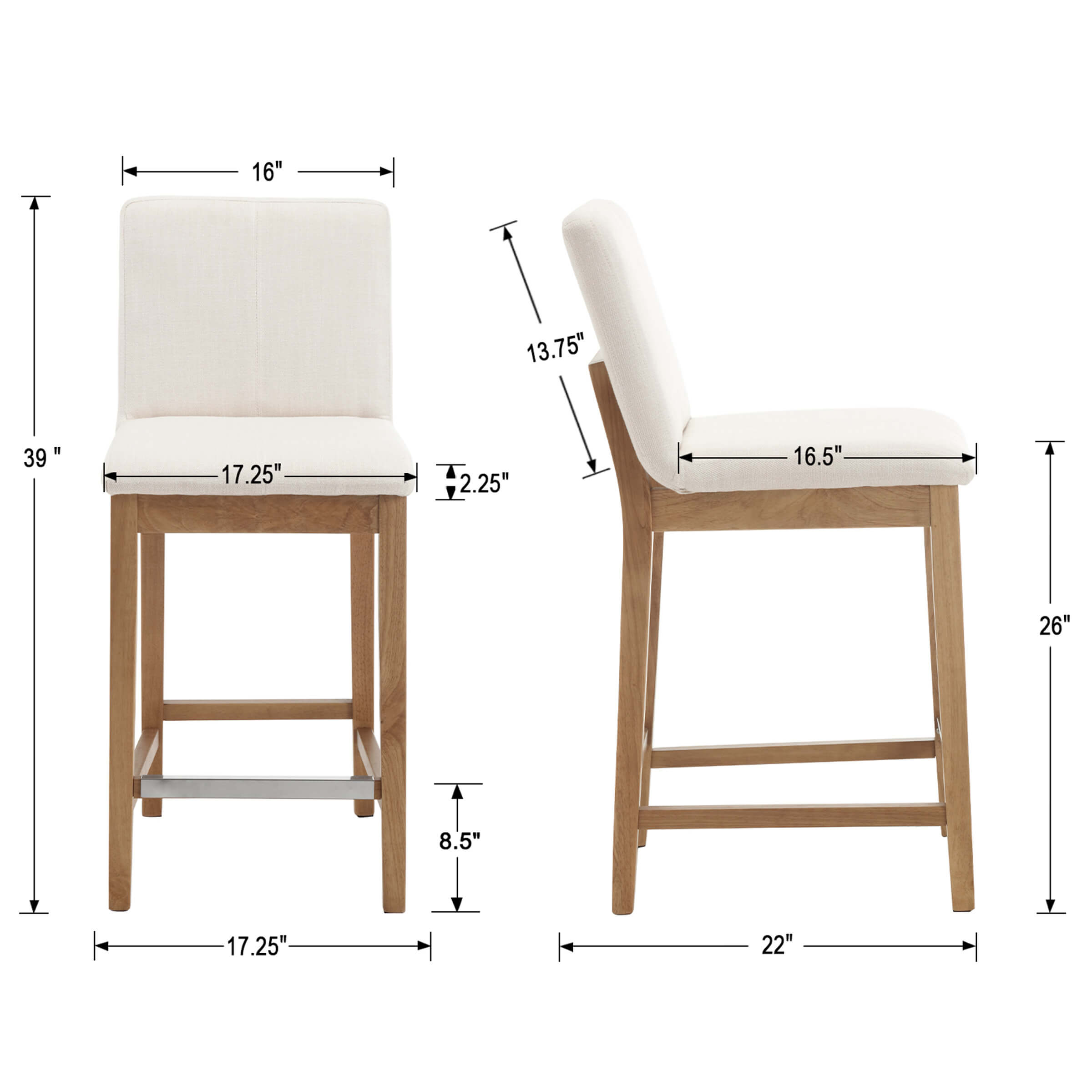 Kmax 26"H Modern Counter Height Bar Stools Set of 2 - 5730CS
