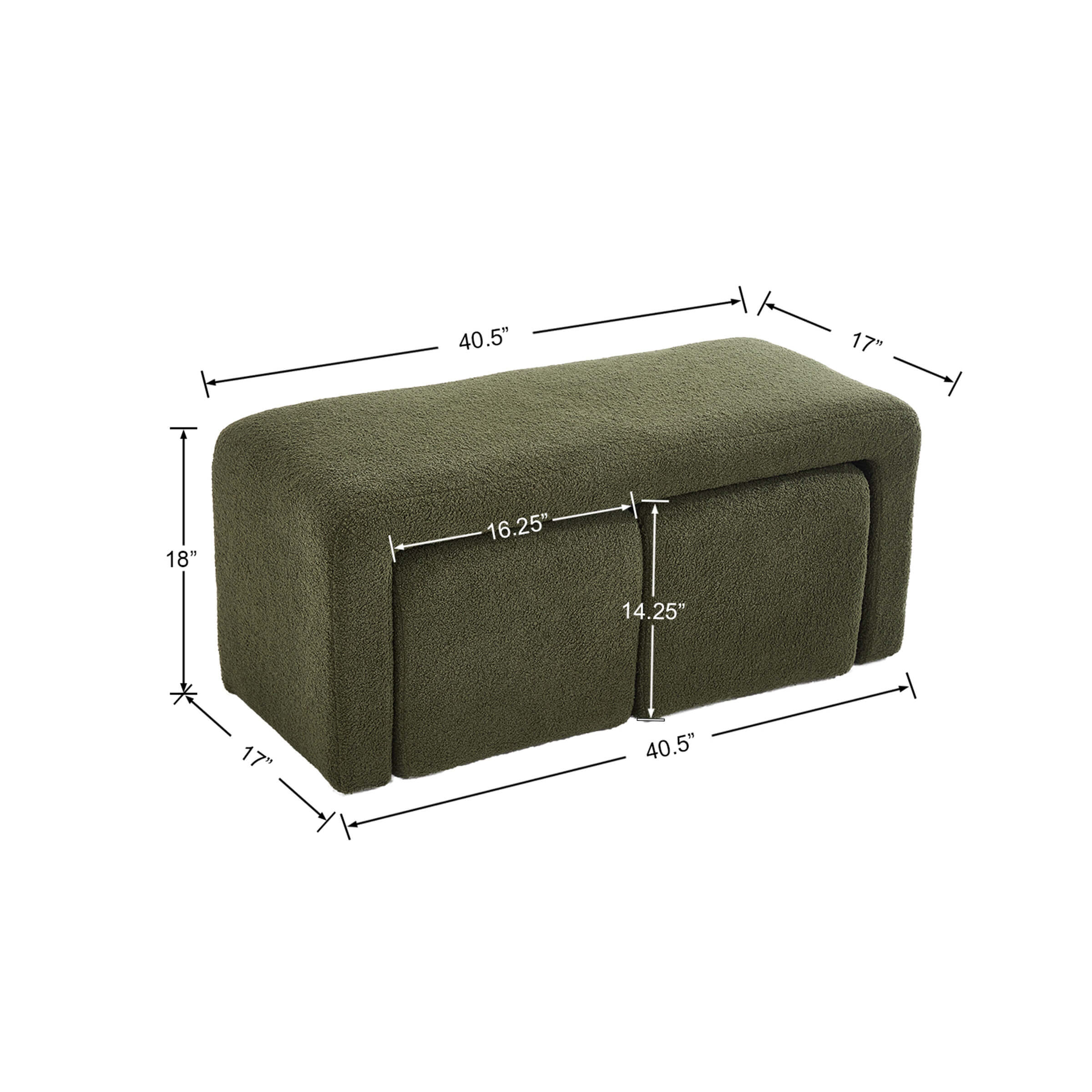 Modern Boucle Bench White Sherpa Ottoman Bench Set of 3 - 1819