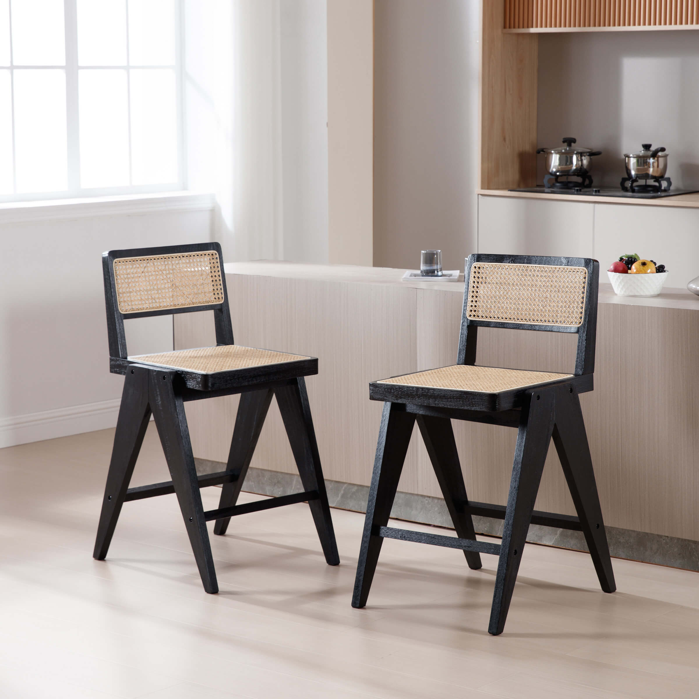 Janoray 26"H Rattan Back Wood Counte Stools Set of 2 - 5760CS