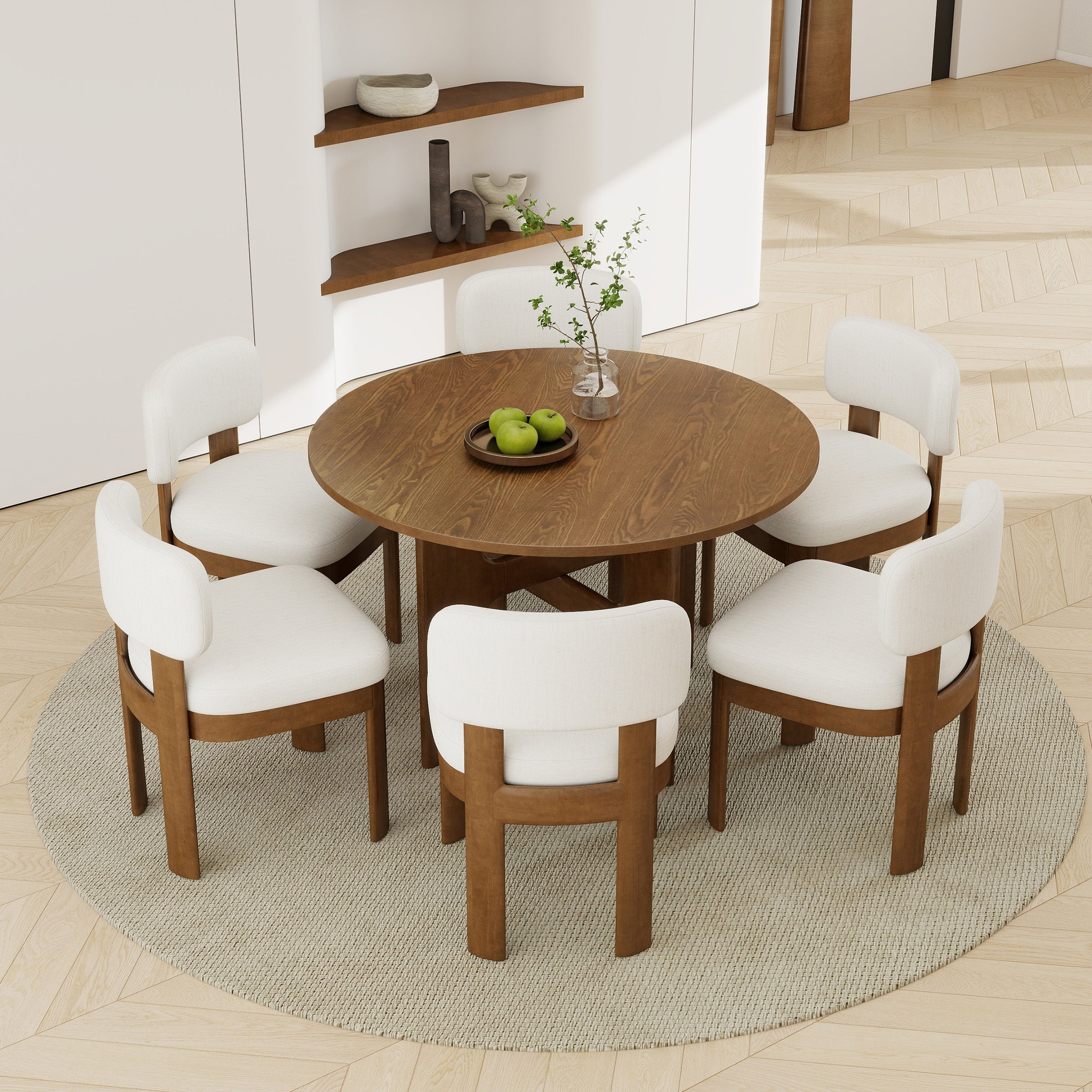 KMAX Round Solid Wood Dining Table for 4-6 People - 00015DT