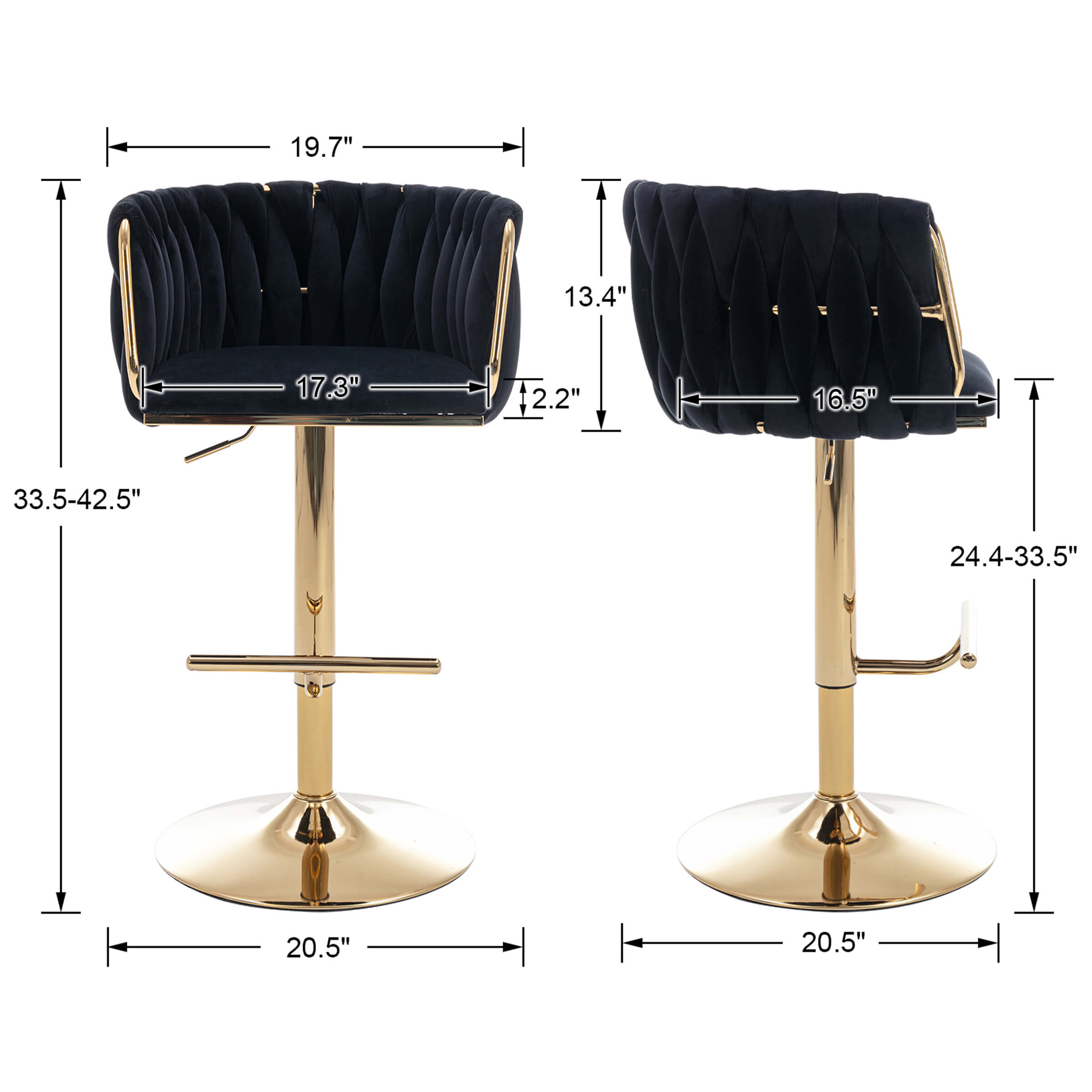 CHICAURA Swivel Gold Base Bar Stools Set of 2 - 6022AB