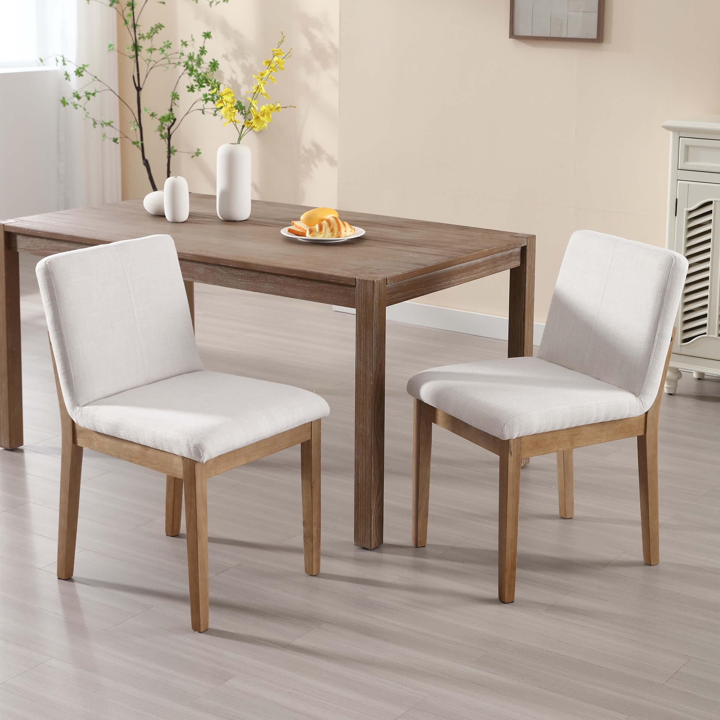 Mid-century Upholstered Linen Dining Chairs Set of 2 - 1950