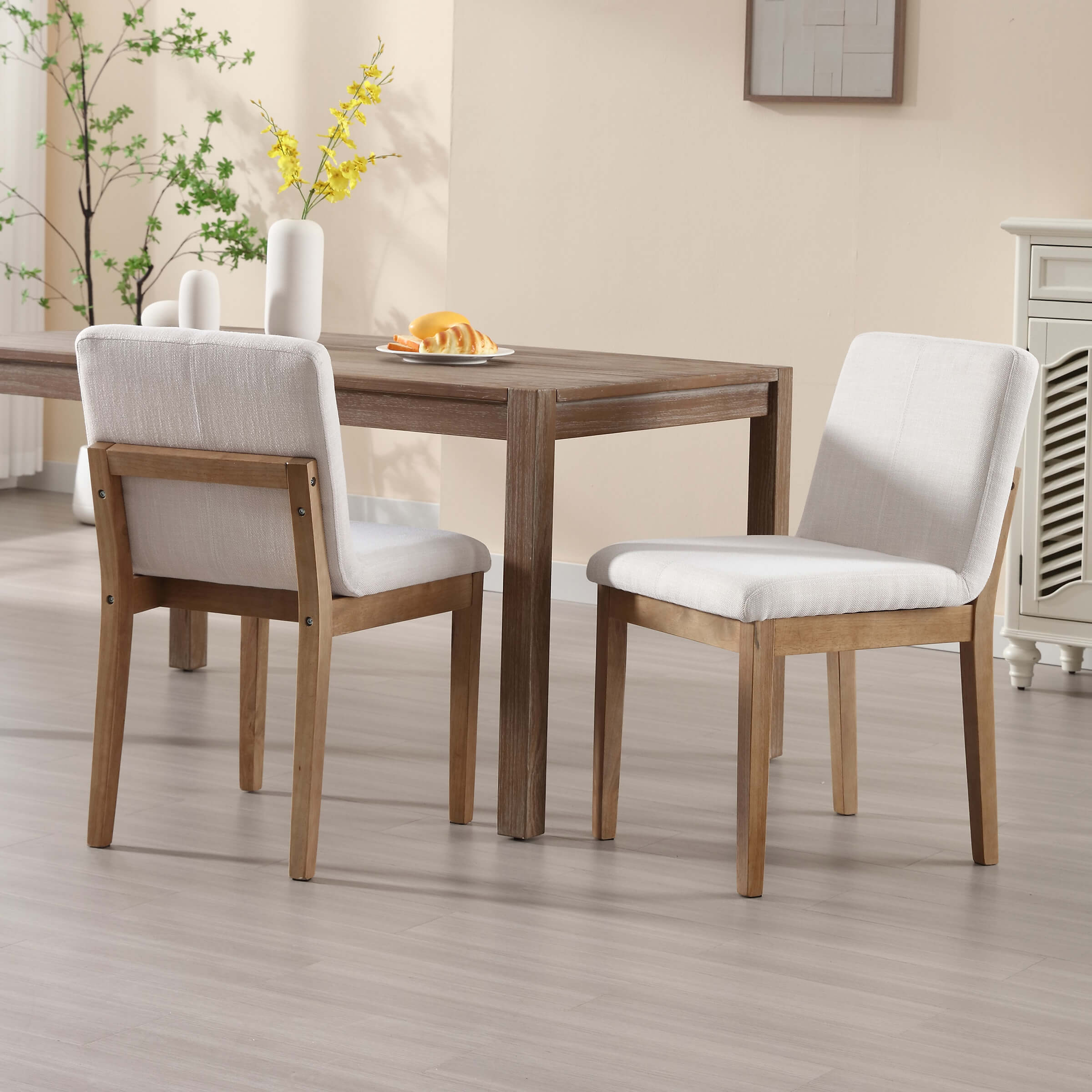 Mid-century Upholstered Linen Dining Chairs Set of 2 - 1950