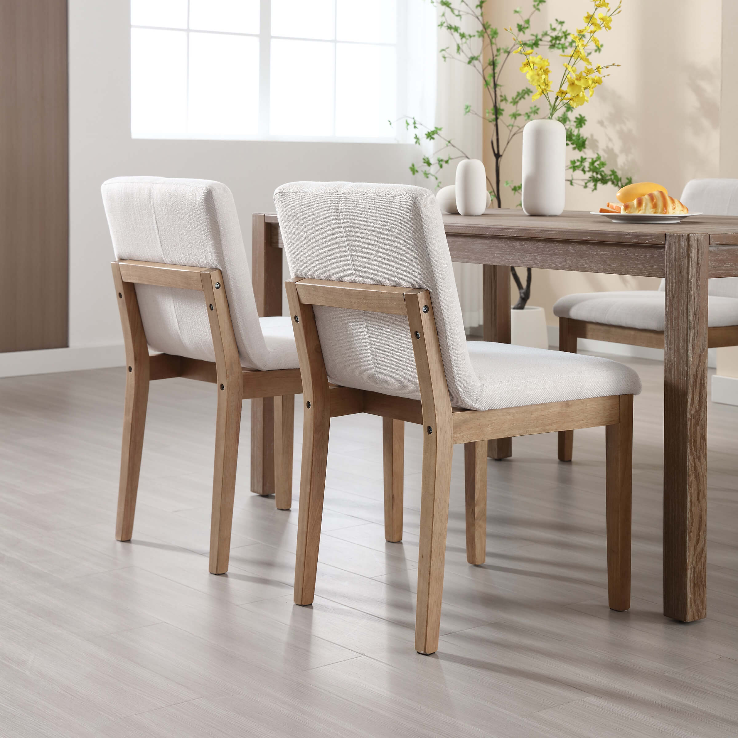 Mid-century Upholstered Linen Dining Chairs Set of 2 - 1950