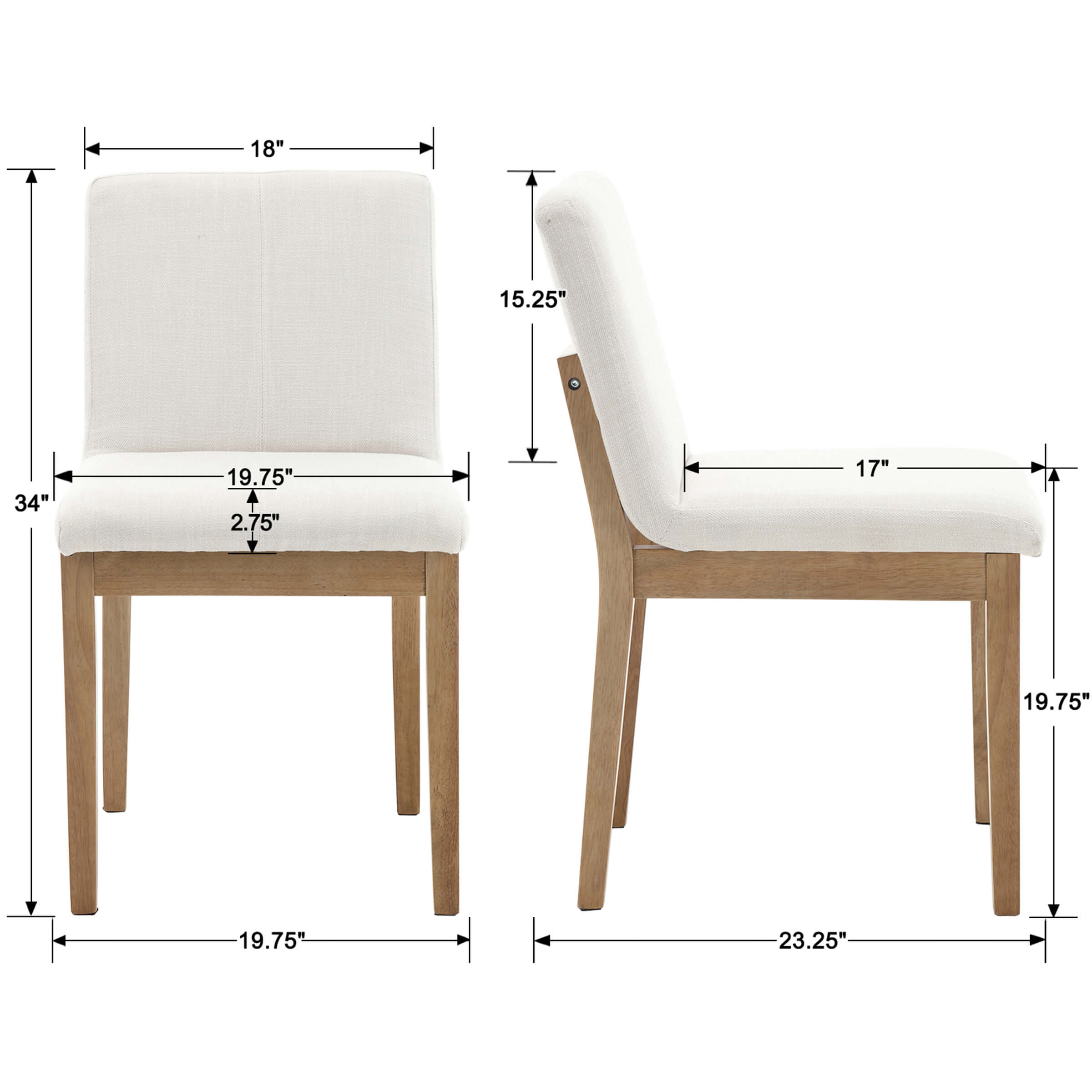 Mid-century Upholstered Linen Dining Chairs Set of 2 - 1950