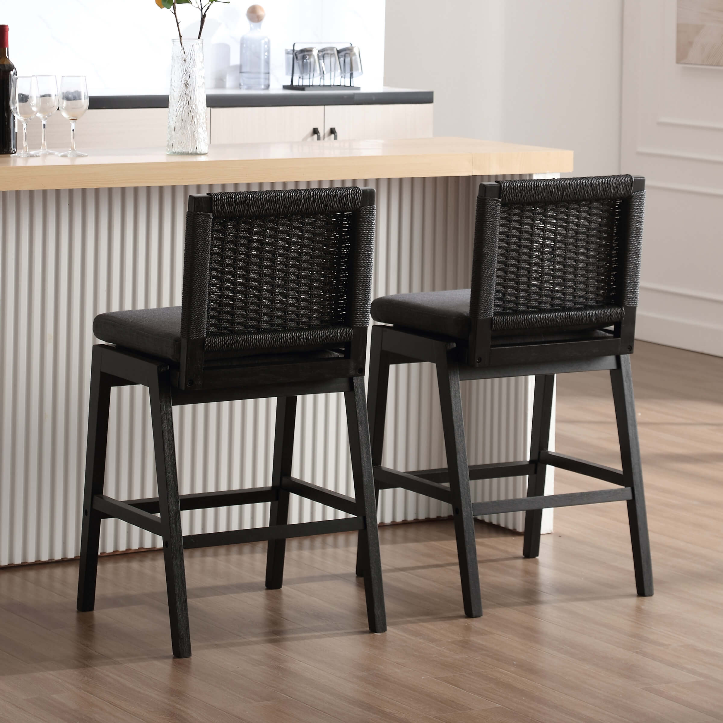 Kmax 27.25"H Woven Linen Counter Stools Set of 2 - 5743CS