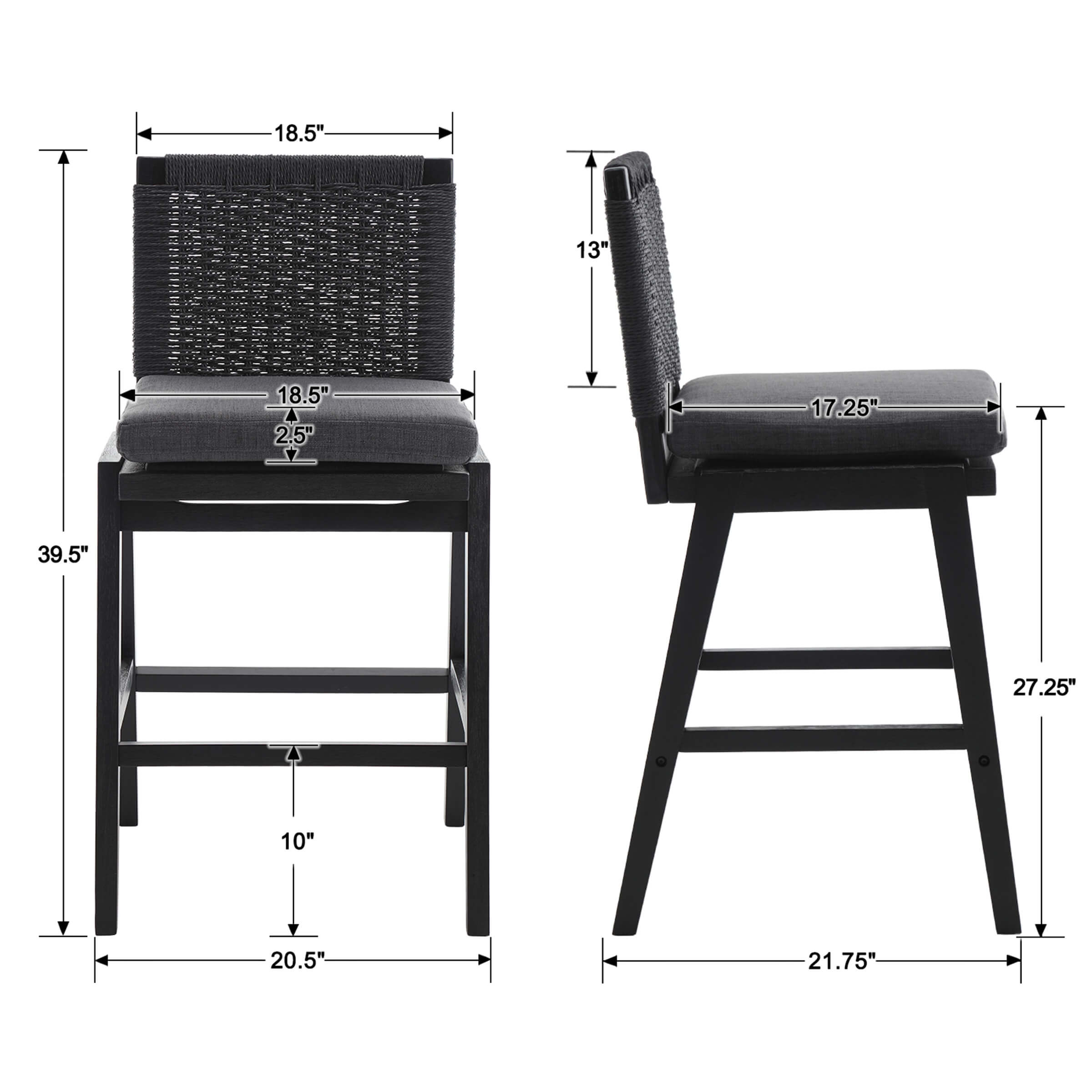 Kmax 27.25"H Woven Linen Counter Stools Set of 2 - 5743CS