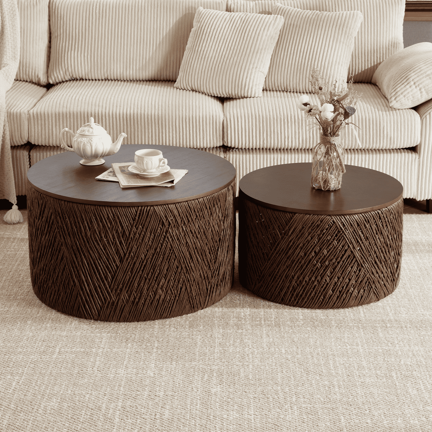 EALSON Woven Nesting Storage Coffee Tables Set of 2 - 22755
