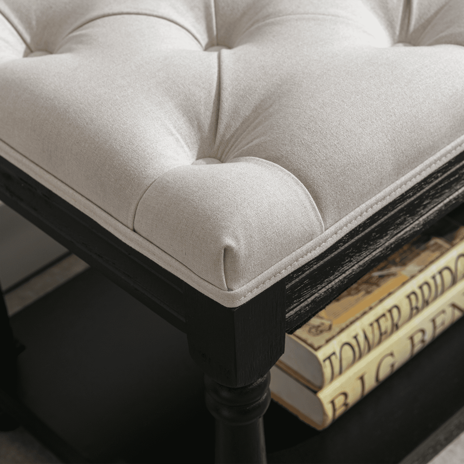 Janoray Mid Century Tufted Linen Upholstered Storage Bench - 2204BH