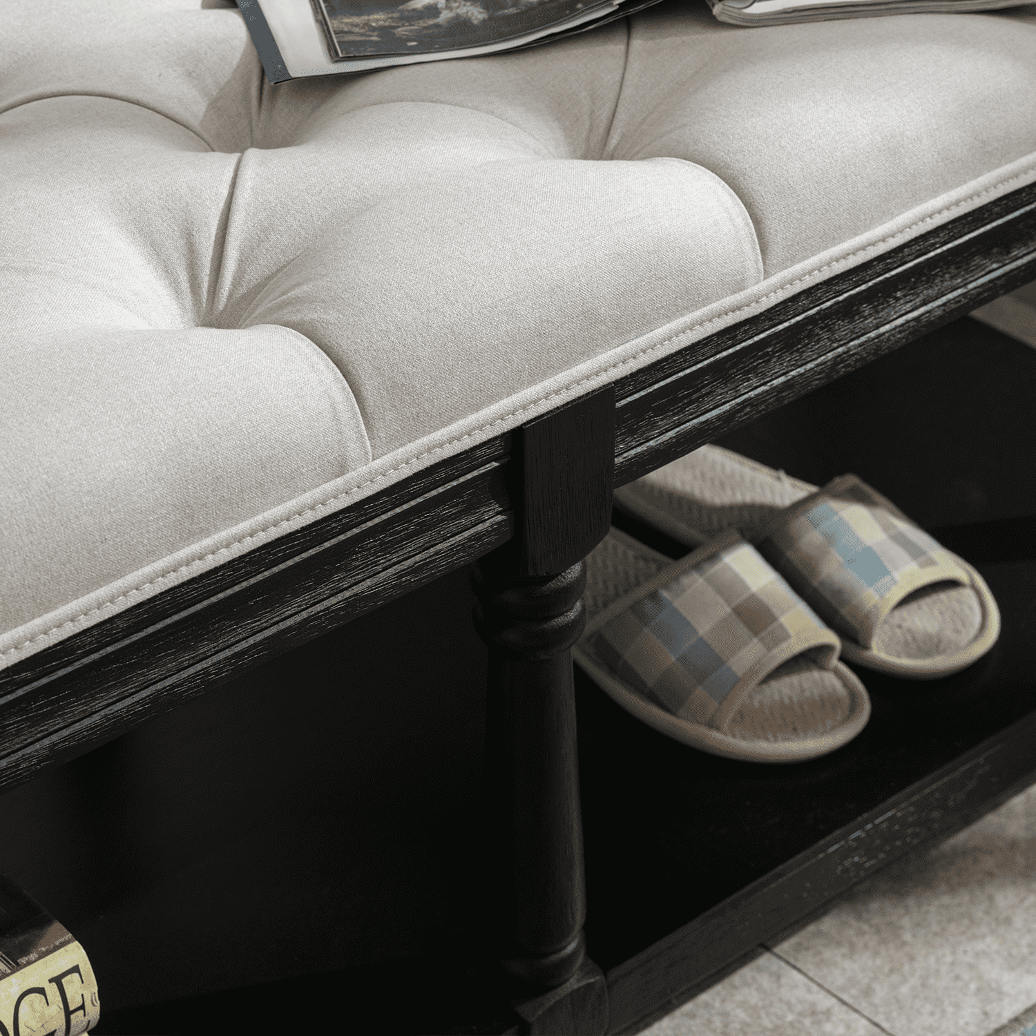 Janoray Mid Century Tufted Linen Upholstered Storage Bench - 2204BH